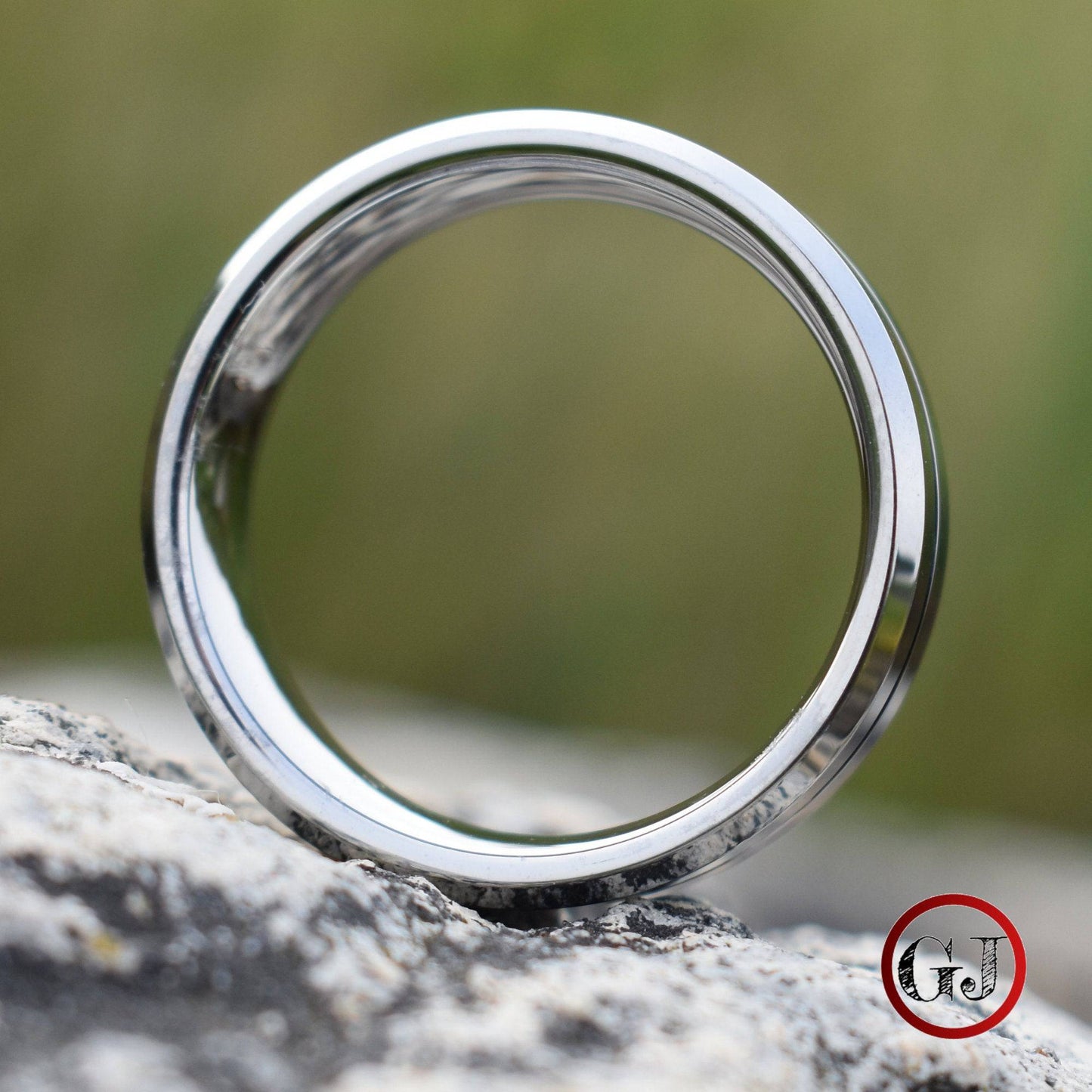 Tungsten 8mm Silver Ring with a Blue Center Strip - Tungsten Titans