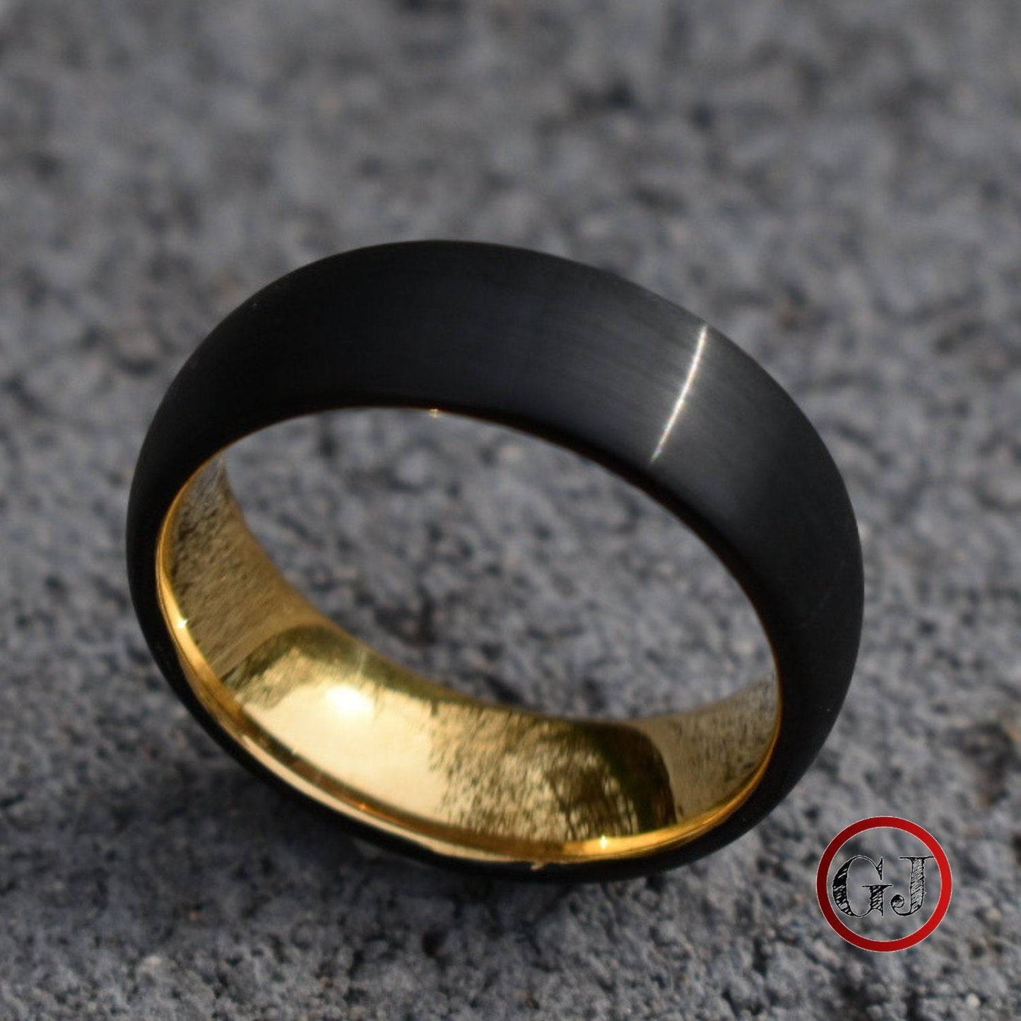 Black Brushed 8mm Tungsten Ring with Gold Inner Band - Tungsten Titans