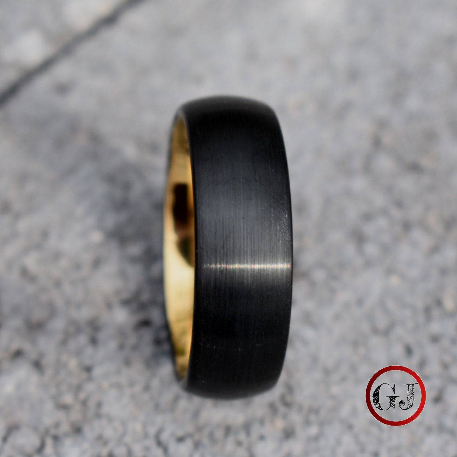 Black Brushed 8mm Tungsten Ring with Gold Inner Band - Tungsten Titans