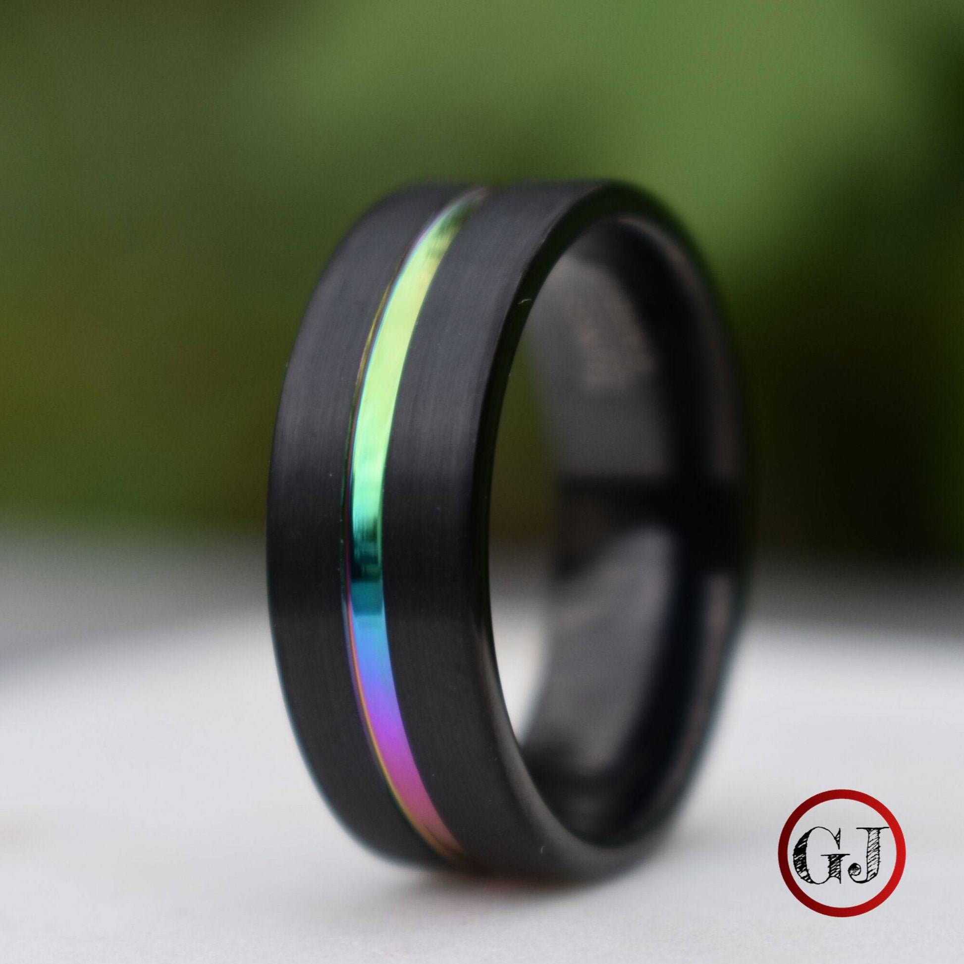 Tungsten 8mm Ring Black with Rainbow Center - Tungsten Titans