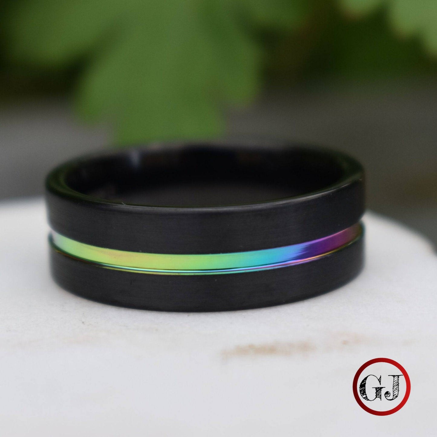 Tungsten 8mm Ring Black with Rainbow Center - Tungsten Titans