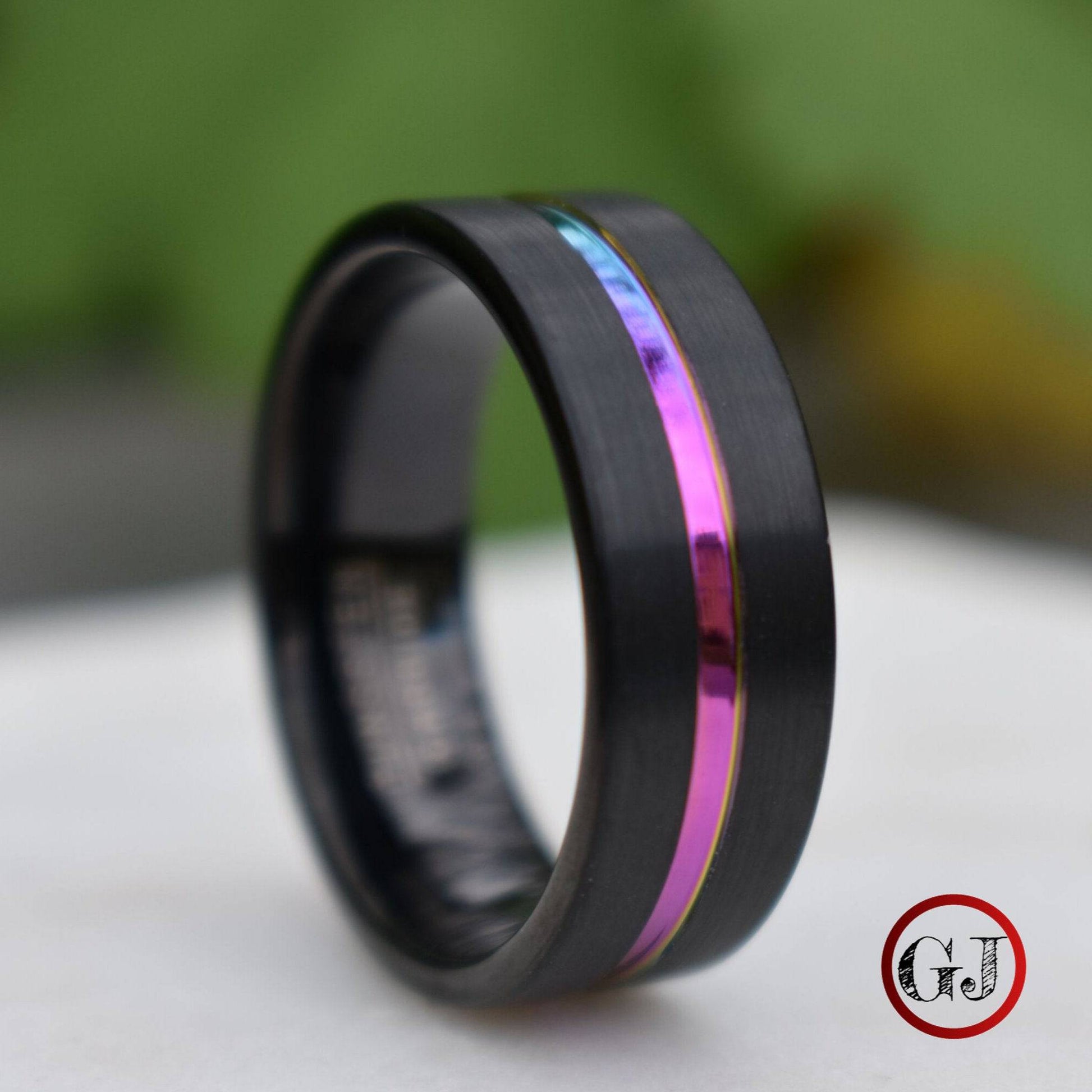 Tungsten 8mm Ring Black with Rainbow Center - Tungsten Titans