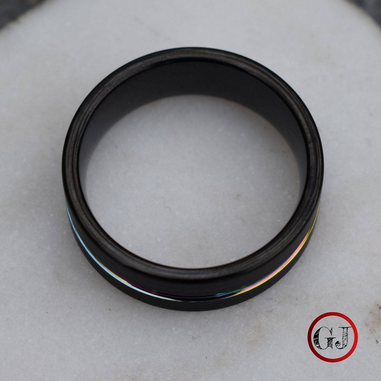 Tungsten 8mm Ring Black with Rainbow Center - Tungsten Titans
