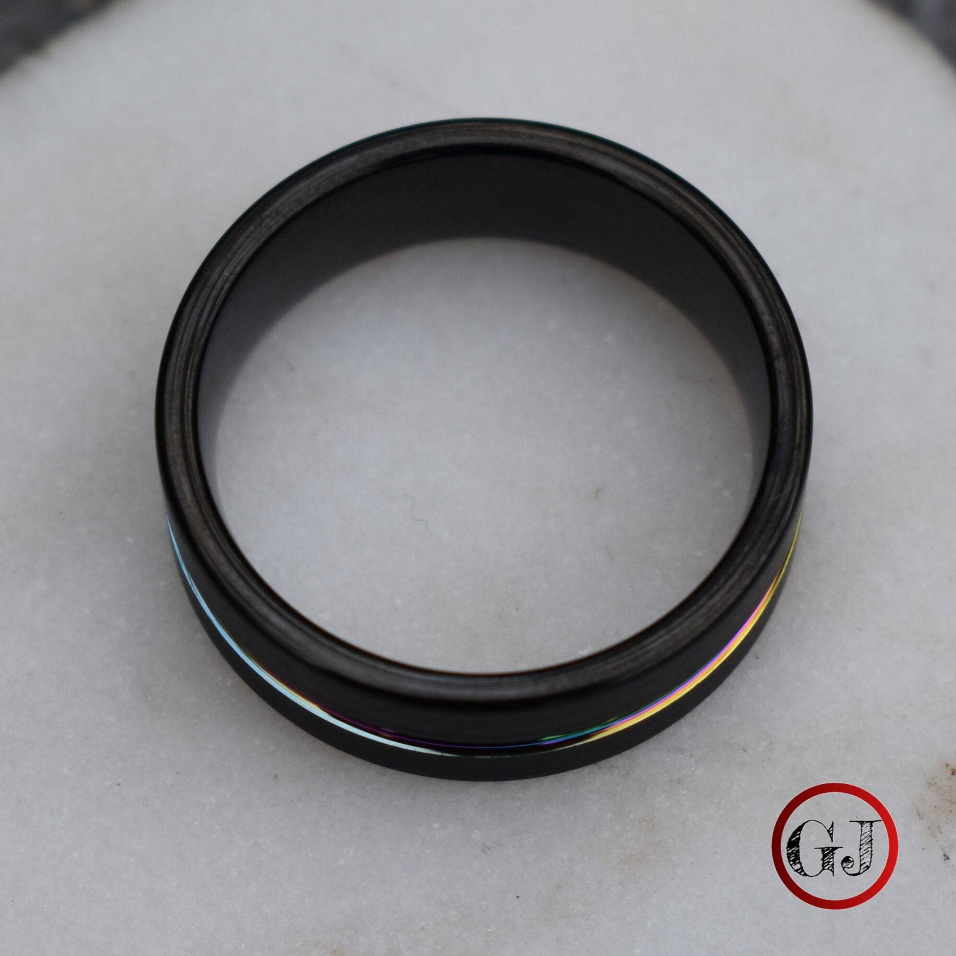 Tungsten 8mm Ring Black with Rainbow Center - Tungsten Titans