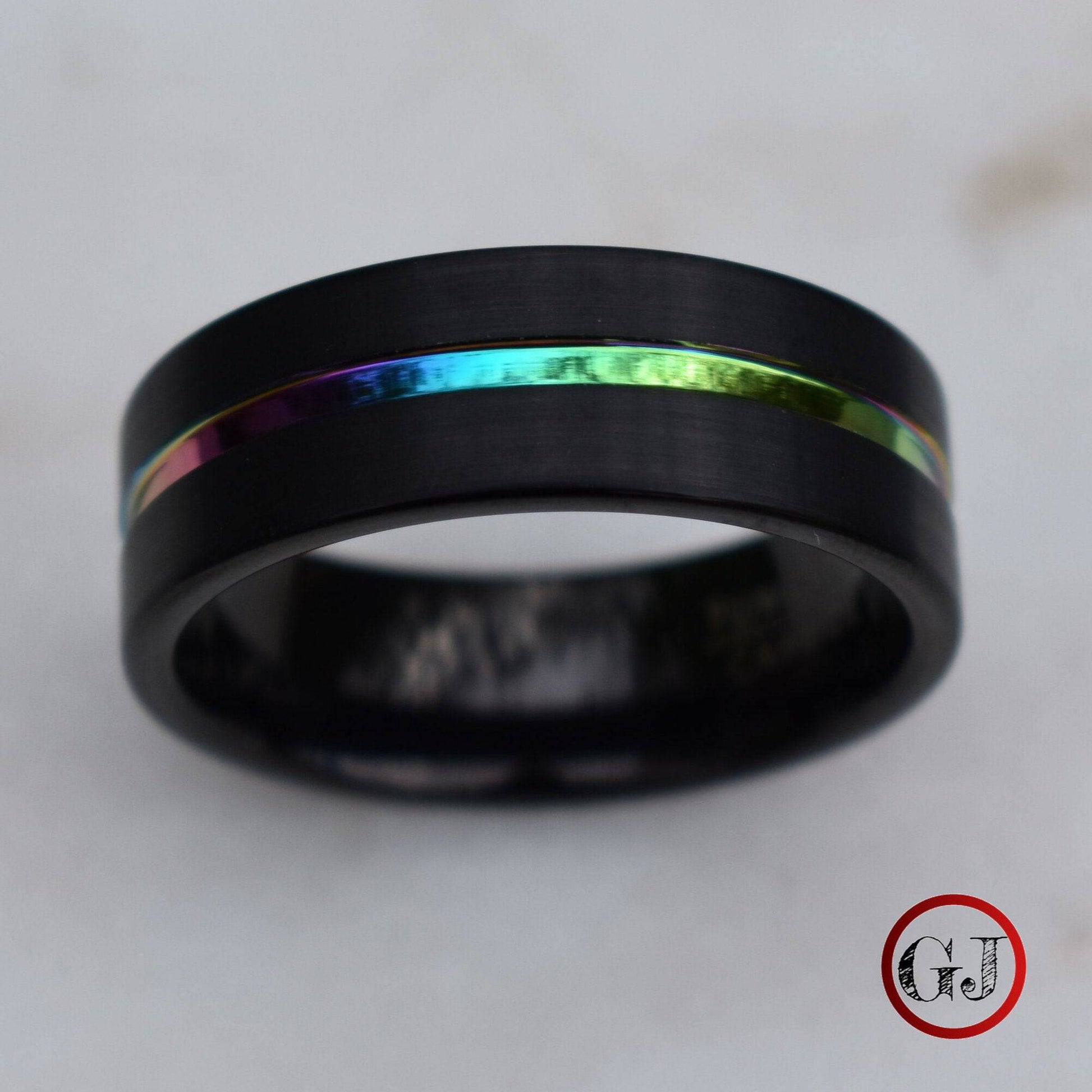 Tungsten 8mm Ring Black with Rainbow Center - Tungsten Titans