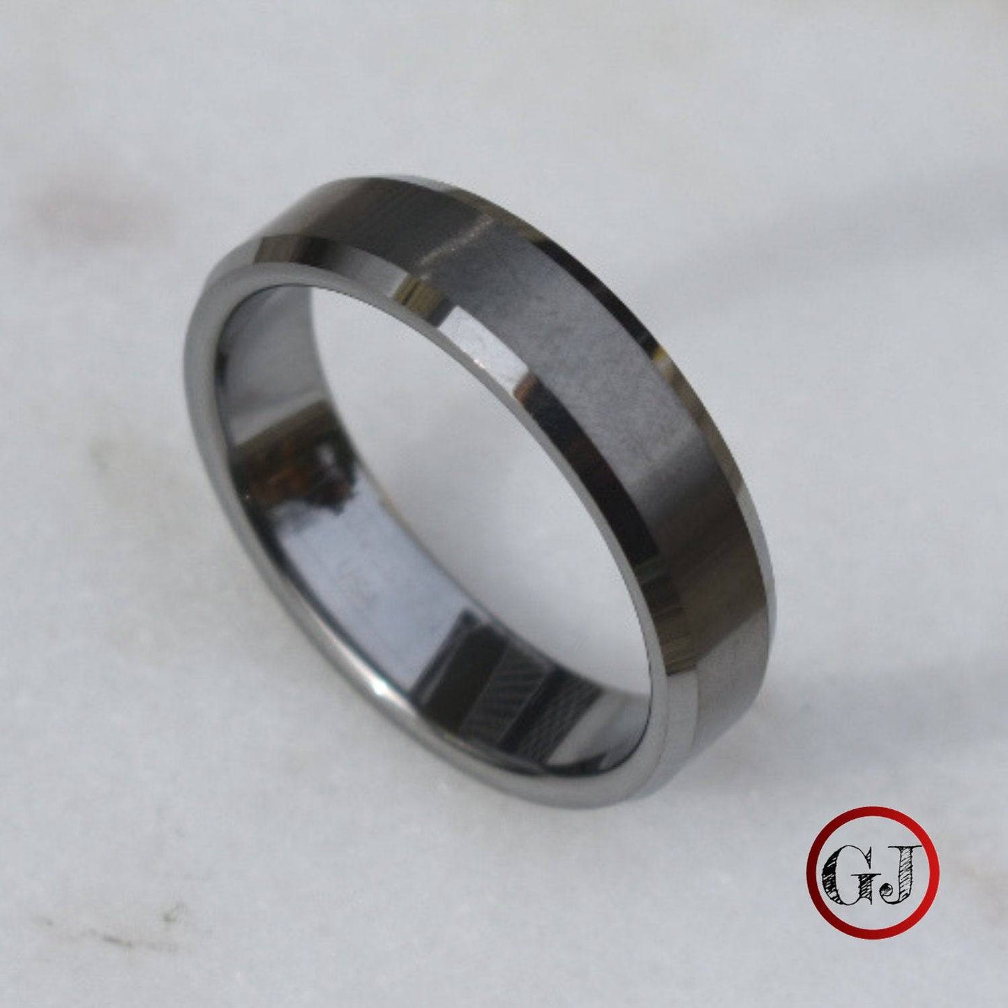 Tungsten Ring 6mm Brushed Silver with Beveled Edge - Tungsten Titans
