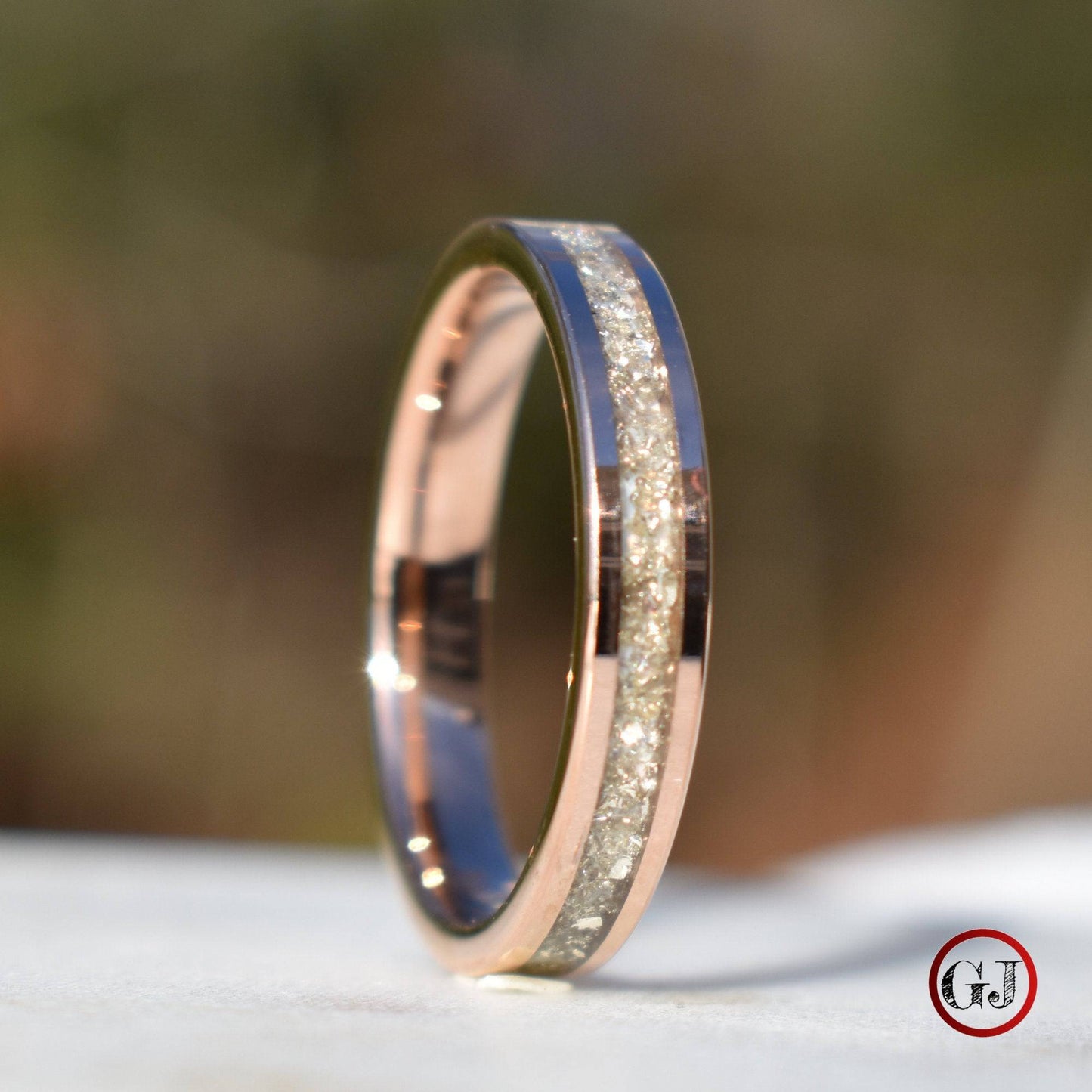 Tungsten Rose Gold Ring German Silver Glass Wedding Band - Tungsten Titans