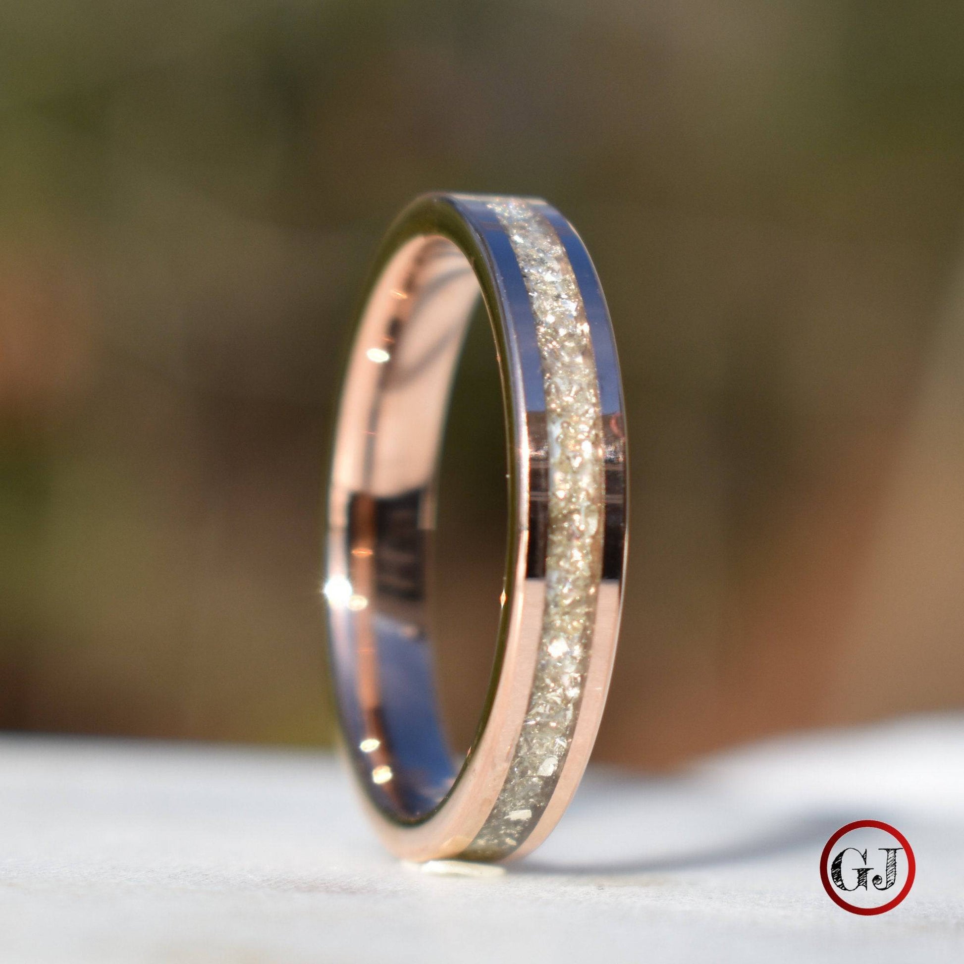 Tungsten Rose Gold Ring German Silver Glass Wedding Band - Tungsten Titans