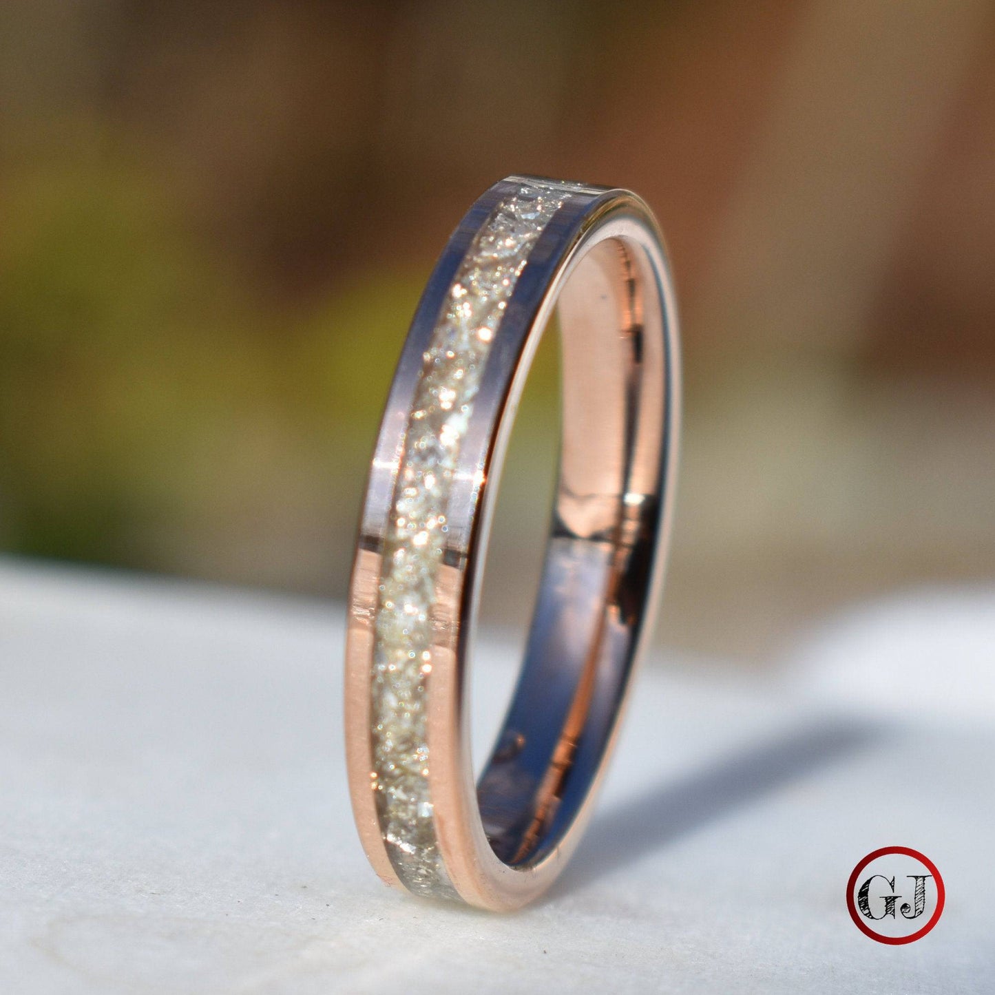 Tungsten Rose Gold Ring German Silver Glass Wedding Band - Tungsten Titans