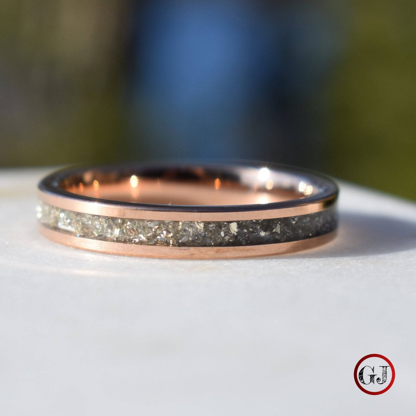 Tungsten Rose Gold Ring German Silver Glass Wedding Band - Tungsten Titans