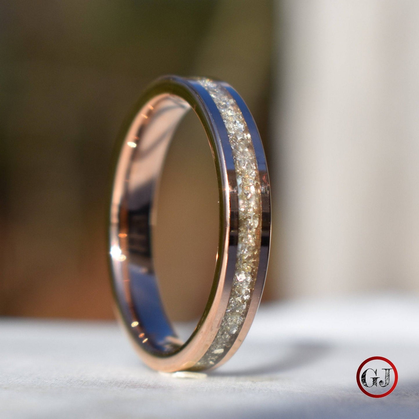Tungsten Rose Gold Ring German Silver Glass Wedding Band - Tungsten Titans