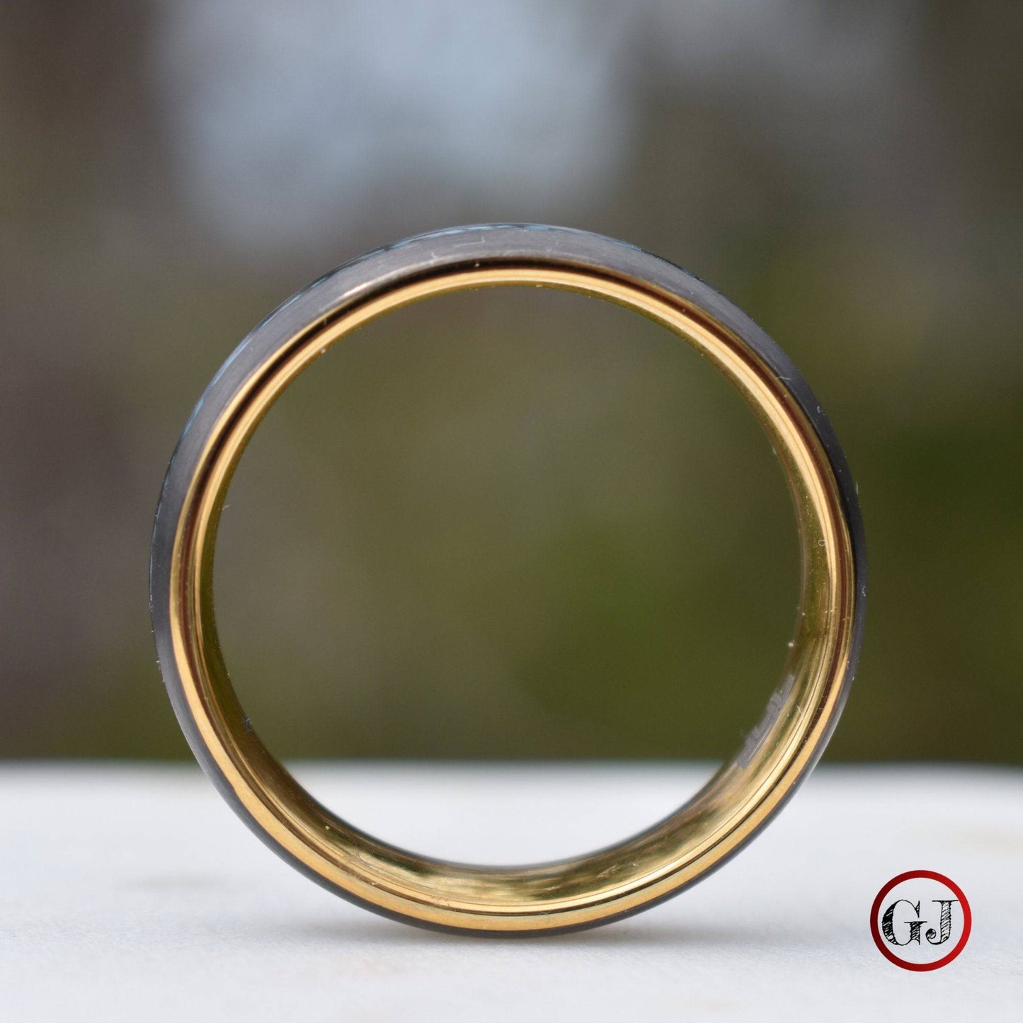 Tungsten 8mm Ring Grey with Gold Accent and Crushed Turquoise - Tungsten Titans