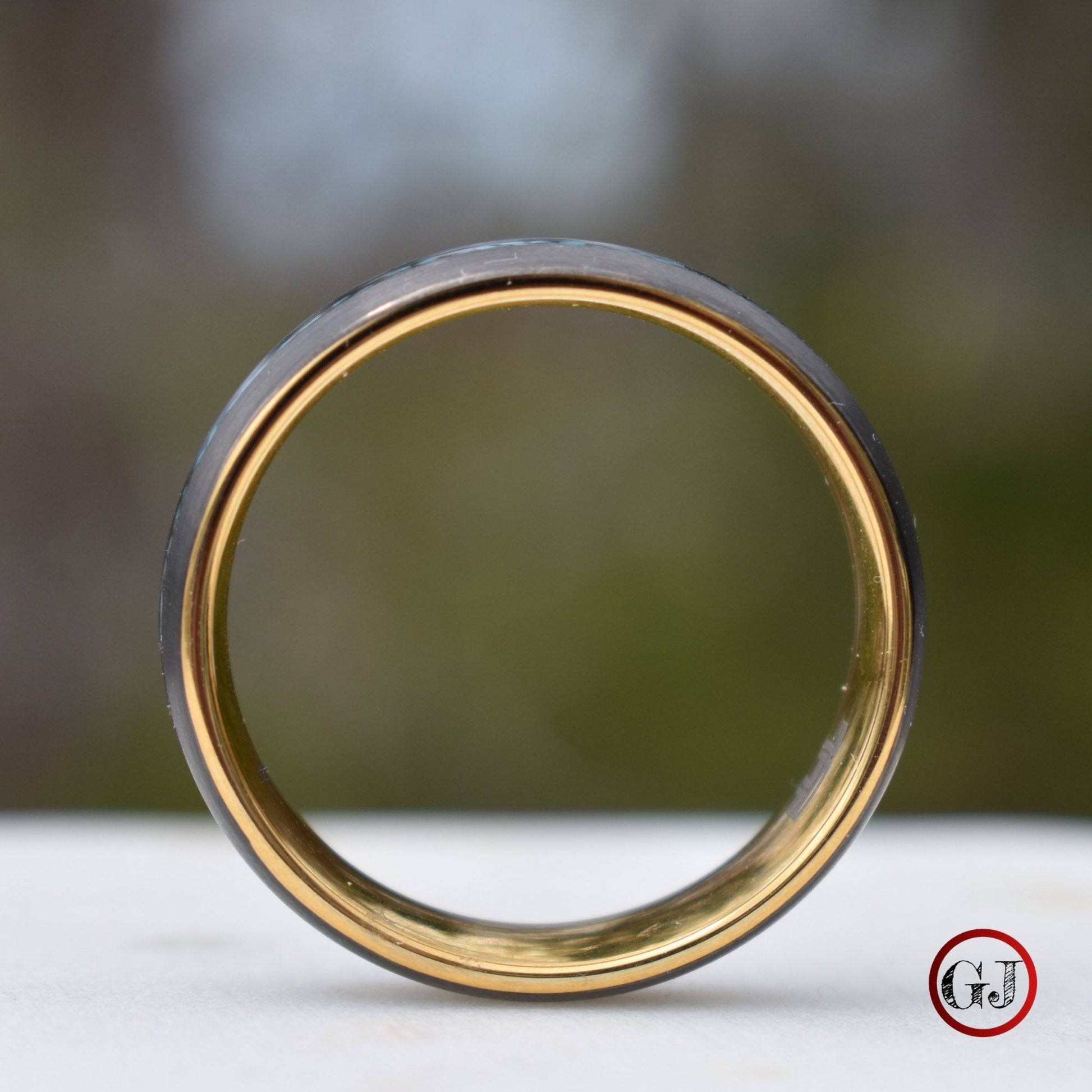 Tungsten 8mm Ring Grey with Gold Accent and Crushed Turquoise - Tungsten Titans