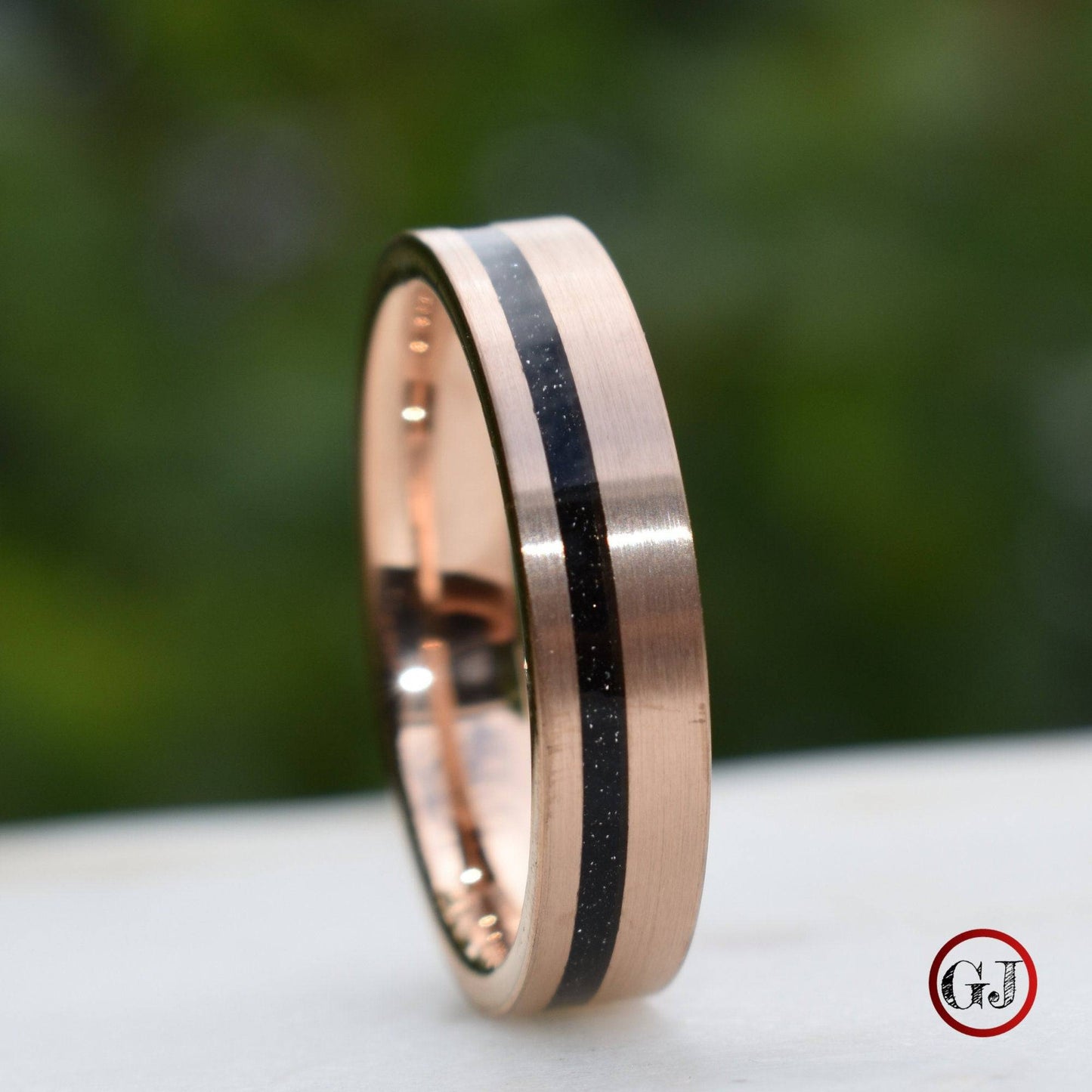 Tungsten Rose Gold 6mm Ring Black Druzy Quartz Wedding Band, Mens Ring, Mens Wedding Band - Tungsten Titans