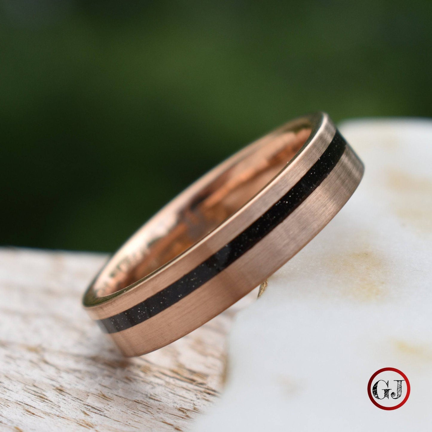 Tungsten Rose Gold 6mm Ring Black Druzy Quartz Wedding Band, Mens Ring, Mens Wedding Band - Tungsten Titans