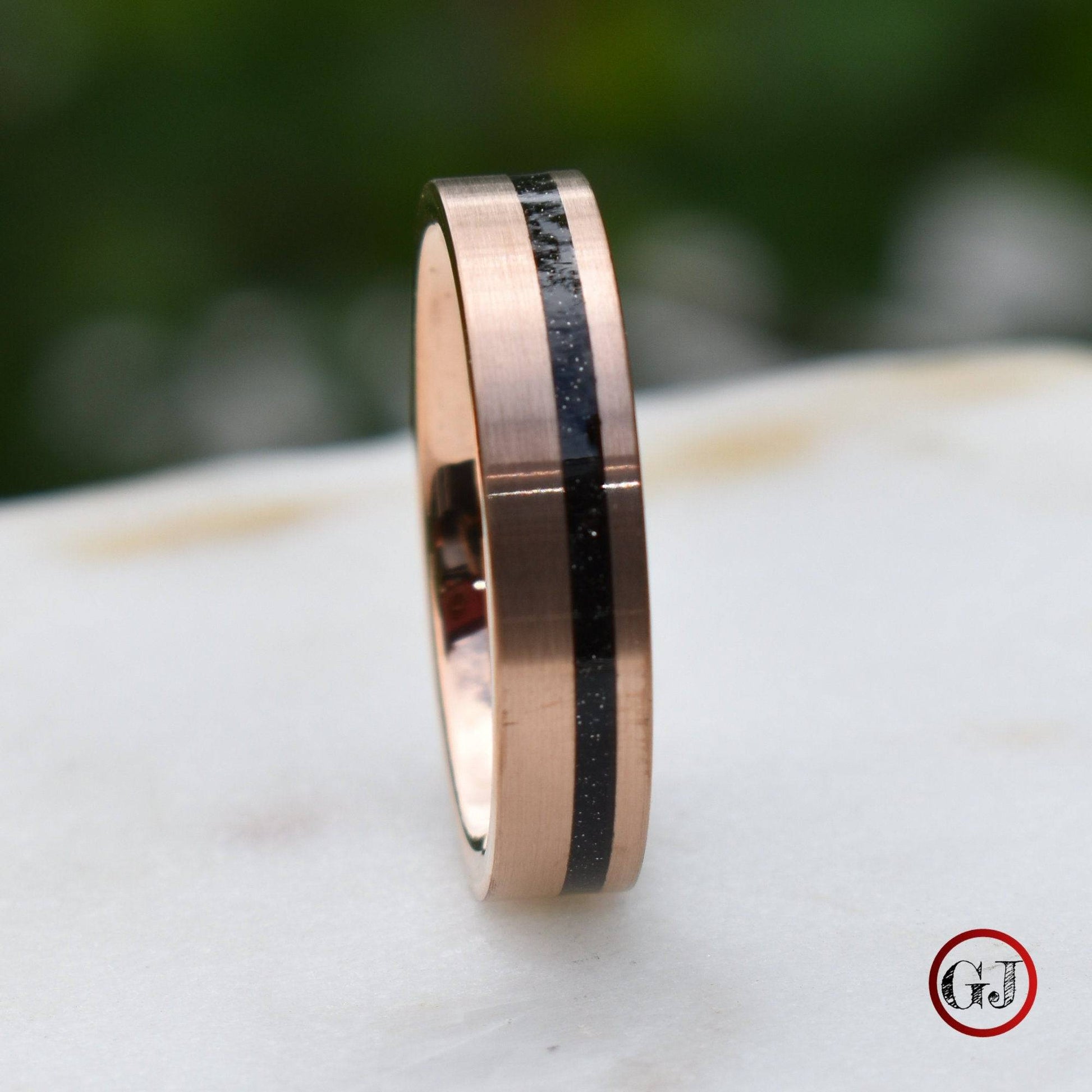 Tungsten Rose Gold 6mm Ring Black Druzy Quartz Wedding Band, Mens Ring, Mens Wedding Band - Tungsten Titans