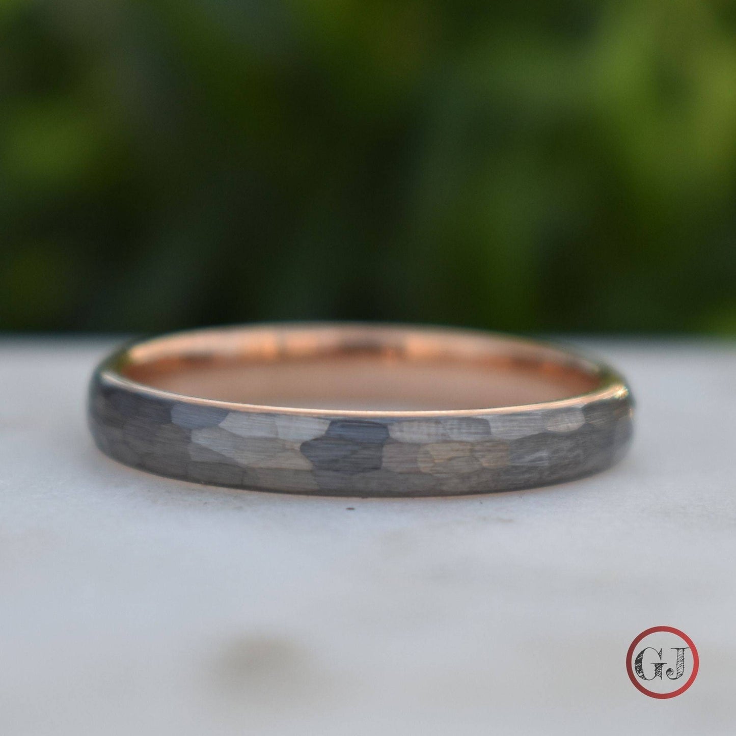 Hammered Tungsten 4mm Ring with Rose Gold Band - Tungsten Titans
