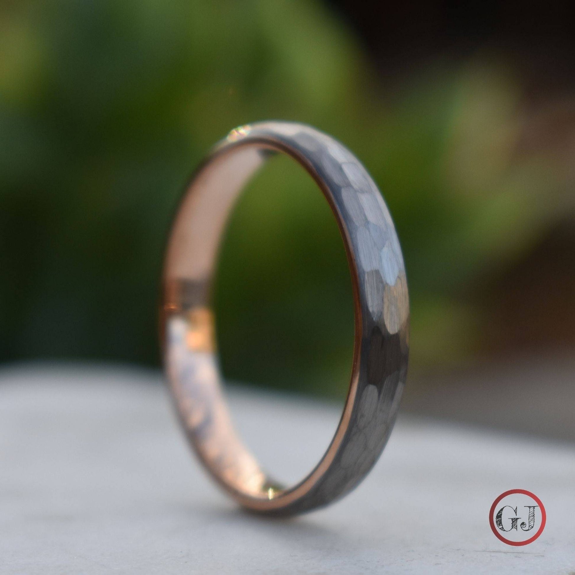 Hammered Tungsten 4mm Ring with Rose Gold Band - Tungsten Titans