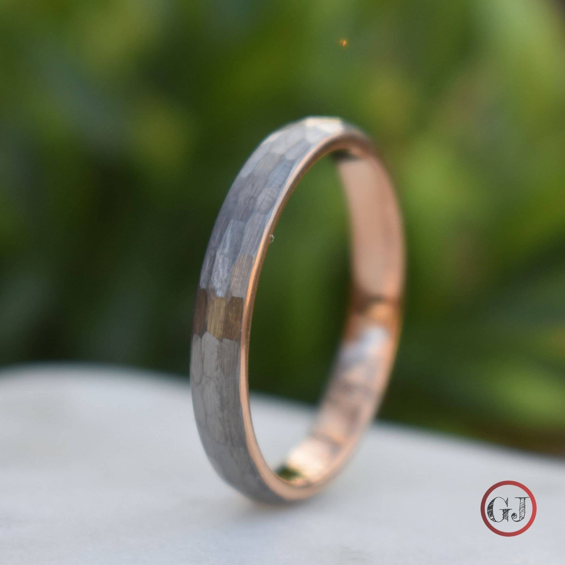 Hammered Tungsten 4mm Ring with Rose Gold Band - Tungsten Titans