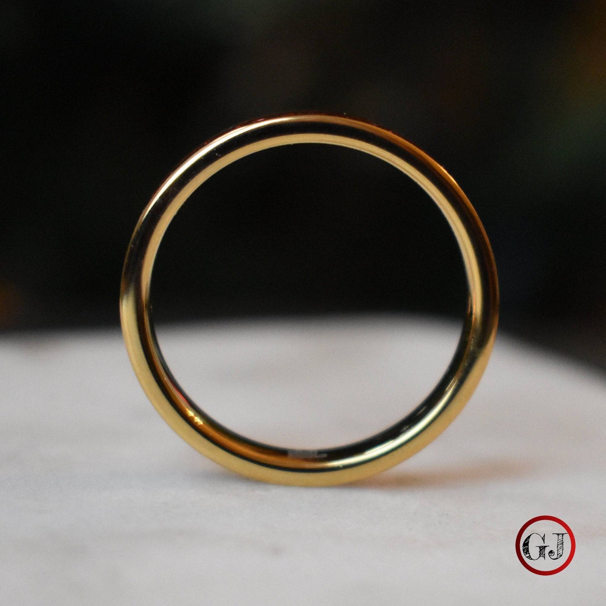 Tungsten 4mm Yellow Gold Ring German Ruby Red Glass Wedding Band - Tungsten Titans