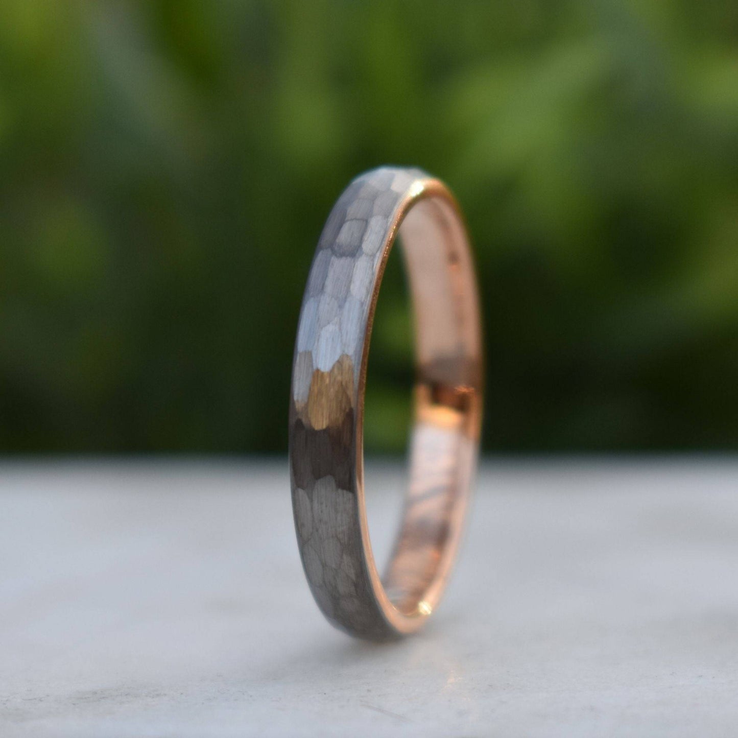 Hammered Tungsten 4mm Ring with Rose Gold Band - Tungsten Titans