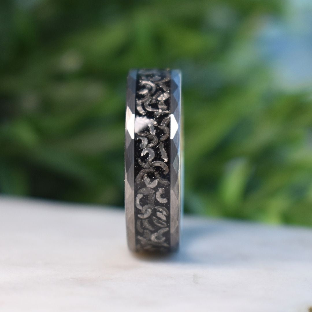 Hammered 8mm Tungsten Ring with Meteorite Inlay - Tungsten Titans