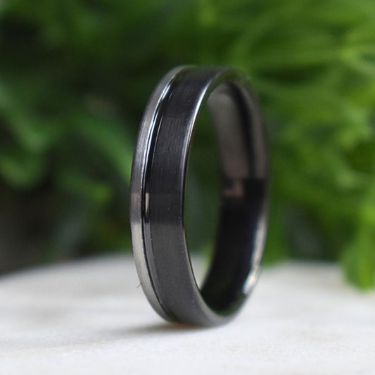 Tungsten Ring 6mm Black and Silver Brushed with Polished Black Accent - Tungsten Titans
