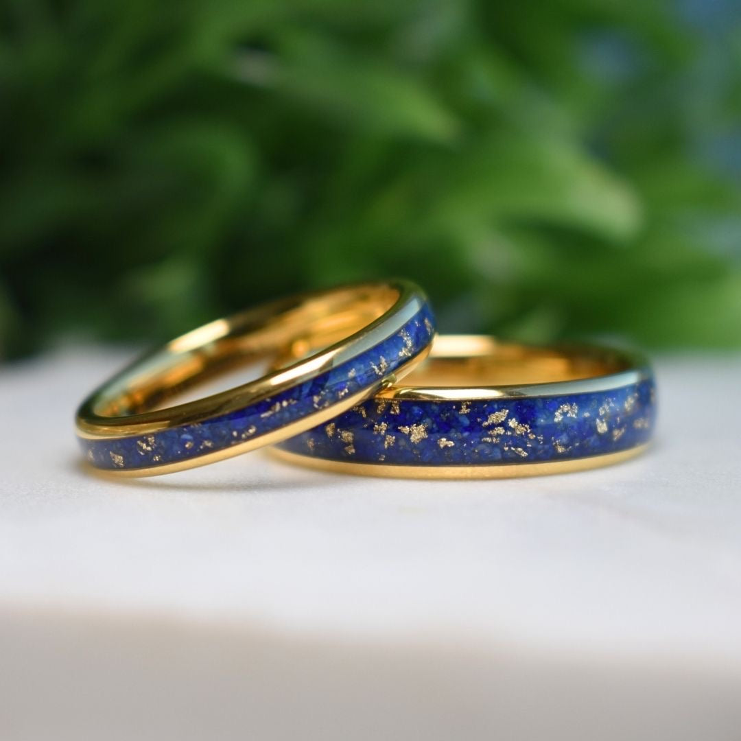 Tungsten 6mm Gold Ring with Lapis Lazuli & Gold Leaf Inlay - Tungsten Titans