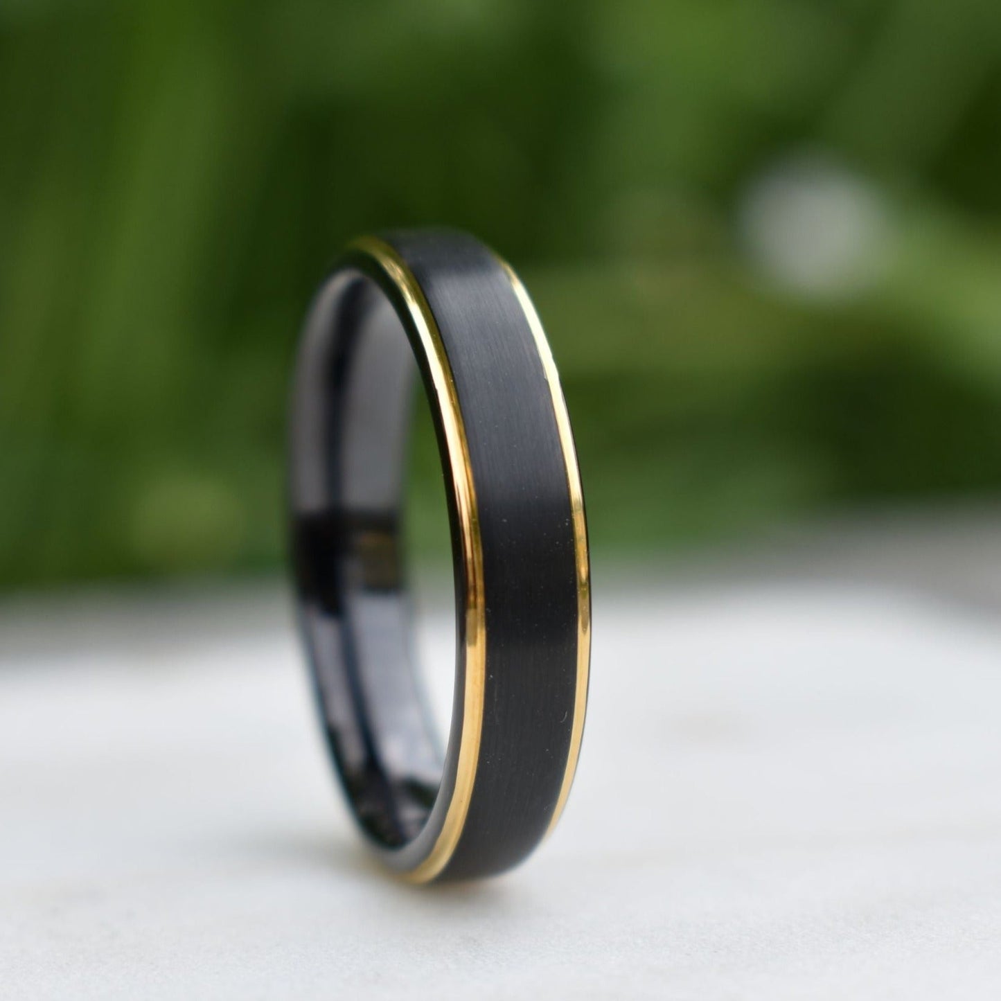 Black 5mm Tungsten Ring with Gold Bevelled Edges - Tungsten Titans