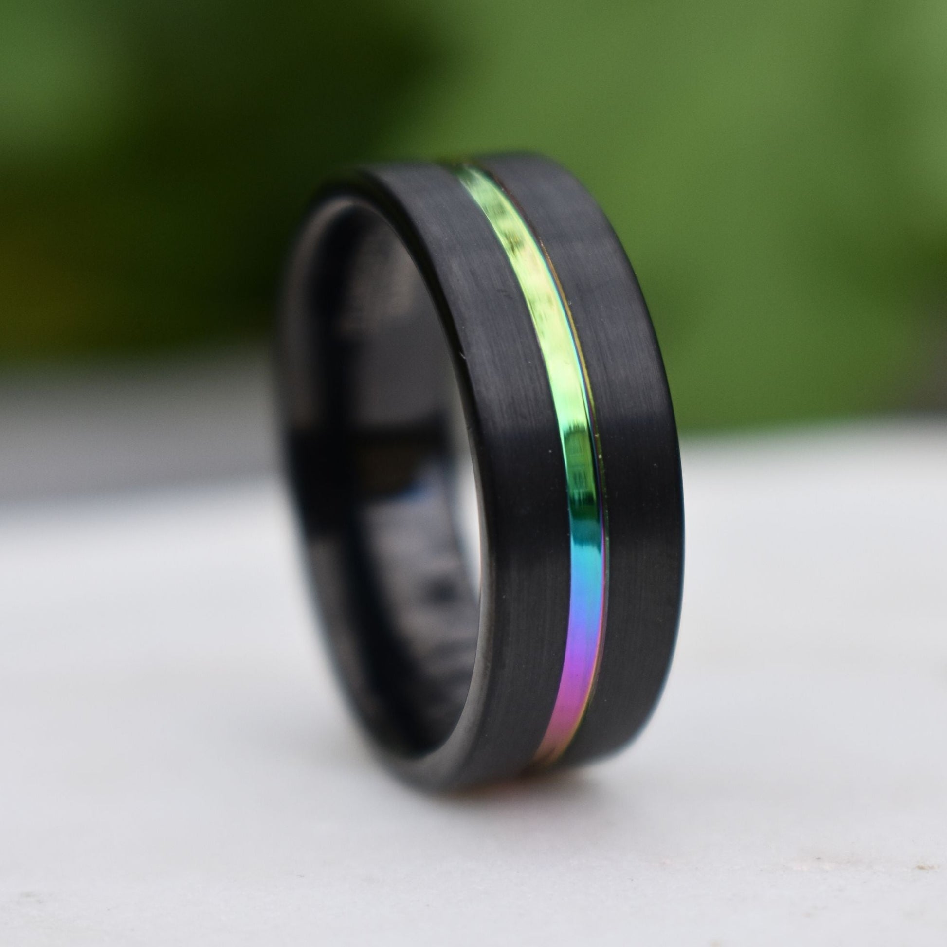 Tungsten 8mm Ring Black with Rainbow Center - Tungsten Titans