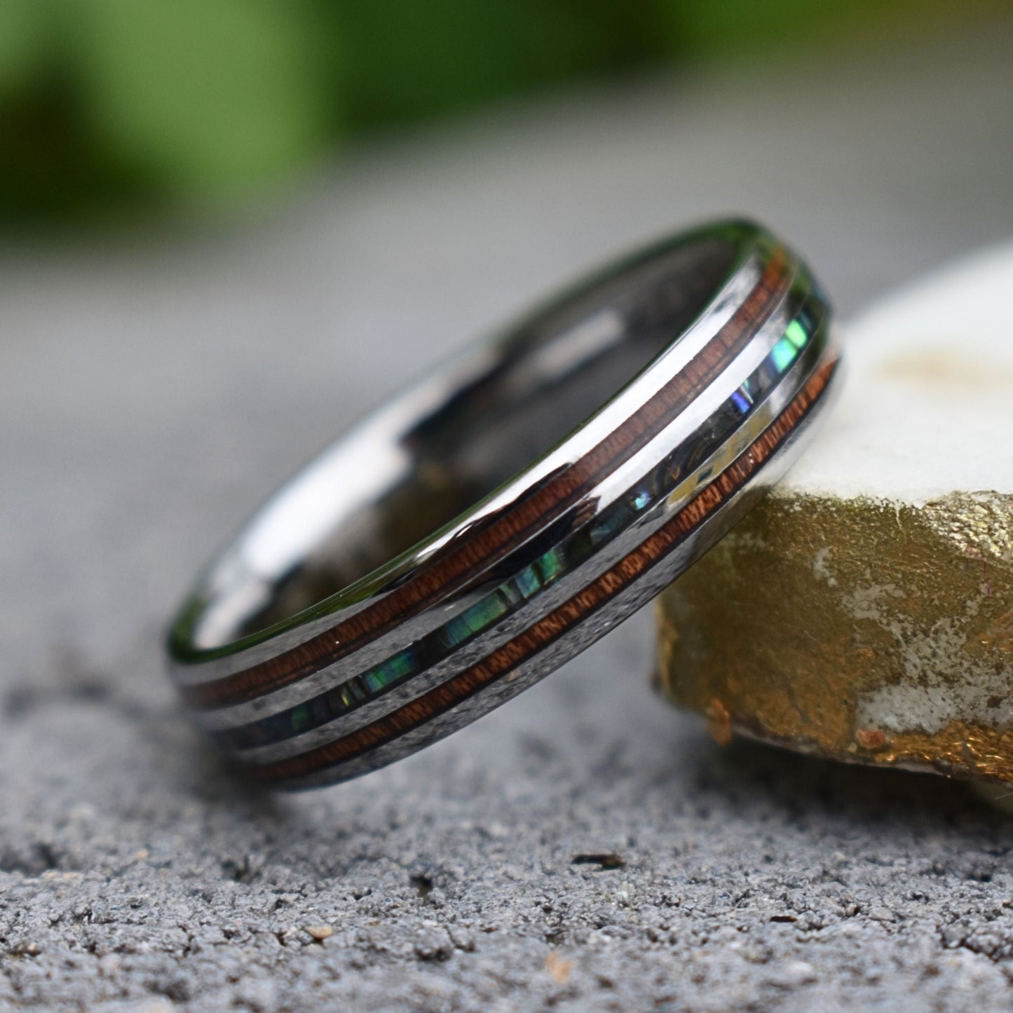 Tungsten 6mm Ring with Koa Wood and Shell Inlay - Tungsten Titans