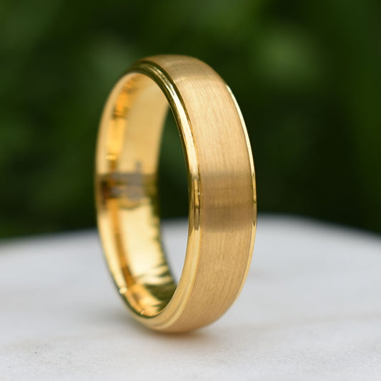 Tungsten 7mm Ring Gold Brushed Centre with a Stepped Edge - Tungsten Titans