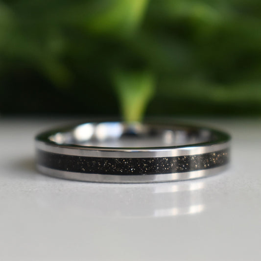 Tungsten Ring Black Druzy Quartz Wedding Band - Tungsten Titans