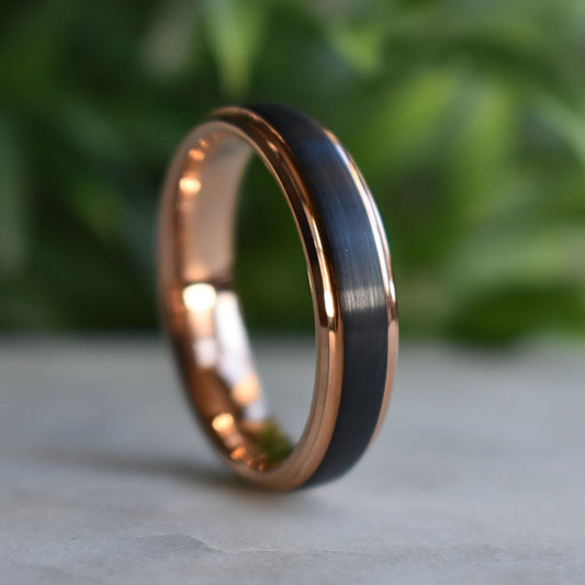 Tungsten Ring Black with Rose Gold Edges and band - Tungsten Titans