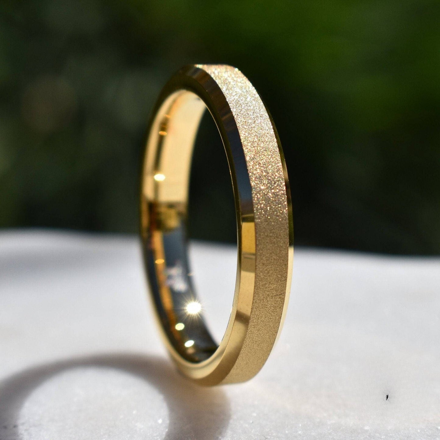 Tungsten 4mm Ring Gold Sandblasted Wedding Band - Tungsten Titans