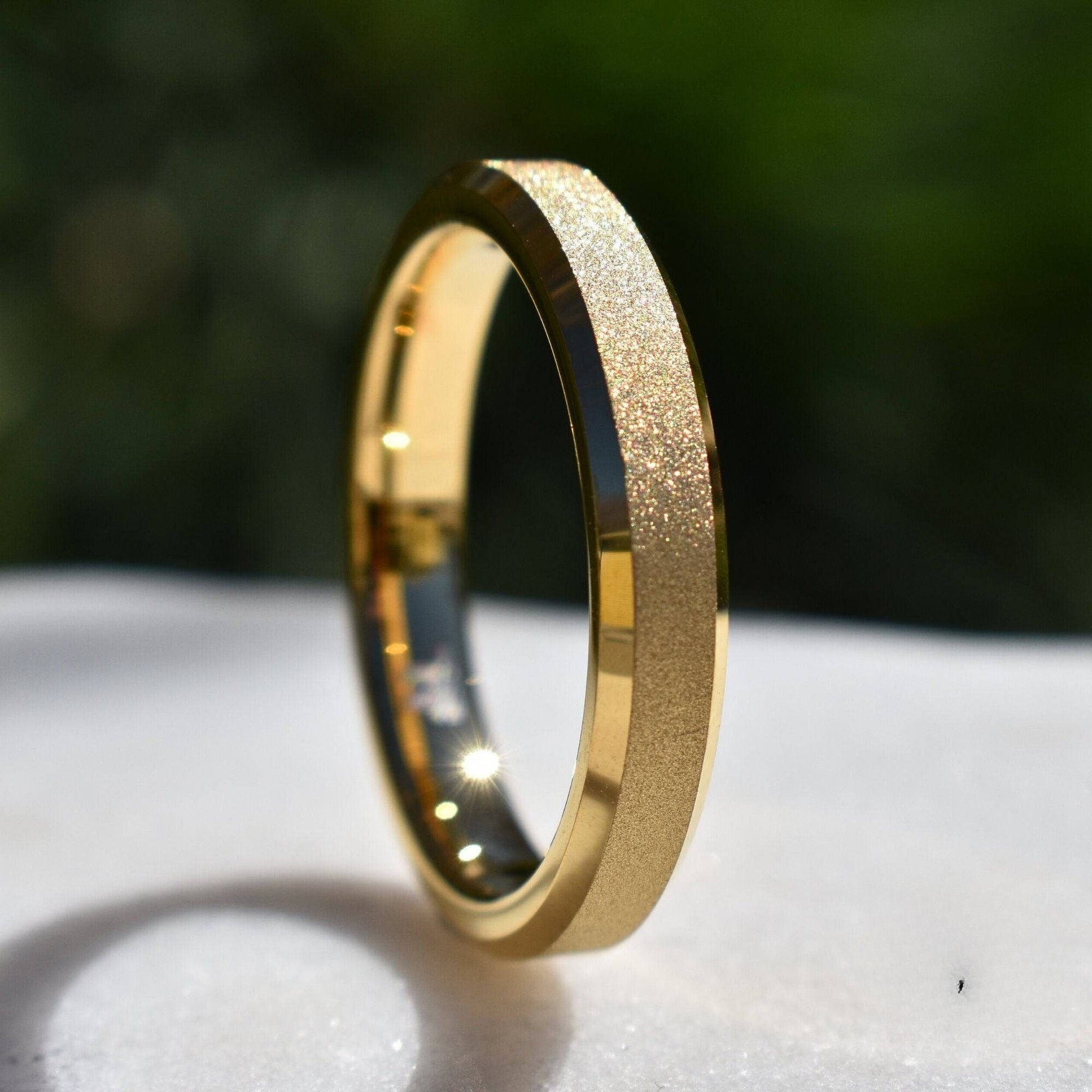 Tungsten 4mm Ring Gold Sandblasted Wedding Band - Tungsten Titans