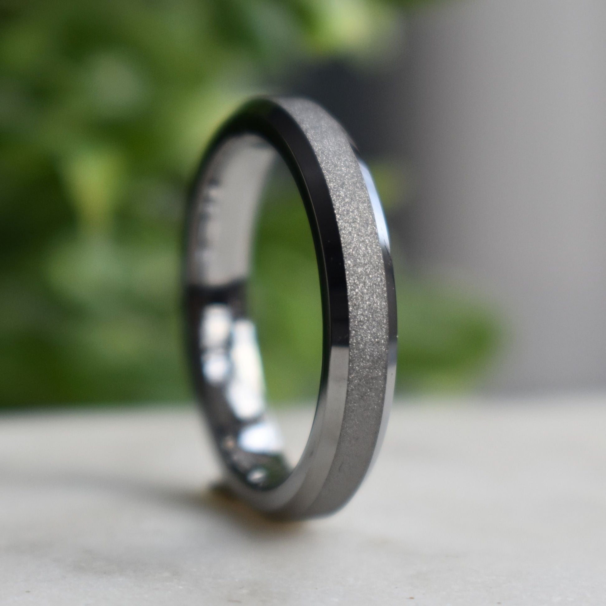 Tungsten 4mm Ring Silver Sandblasted Wedding Band - Tungsten Titans