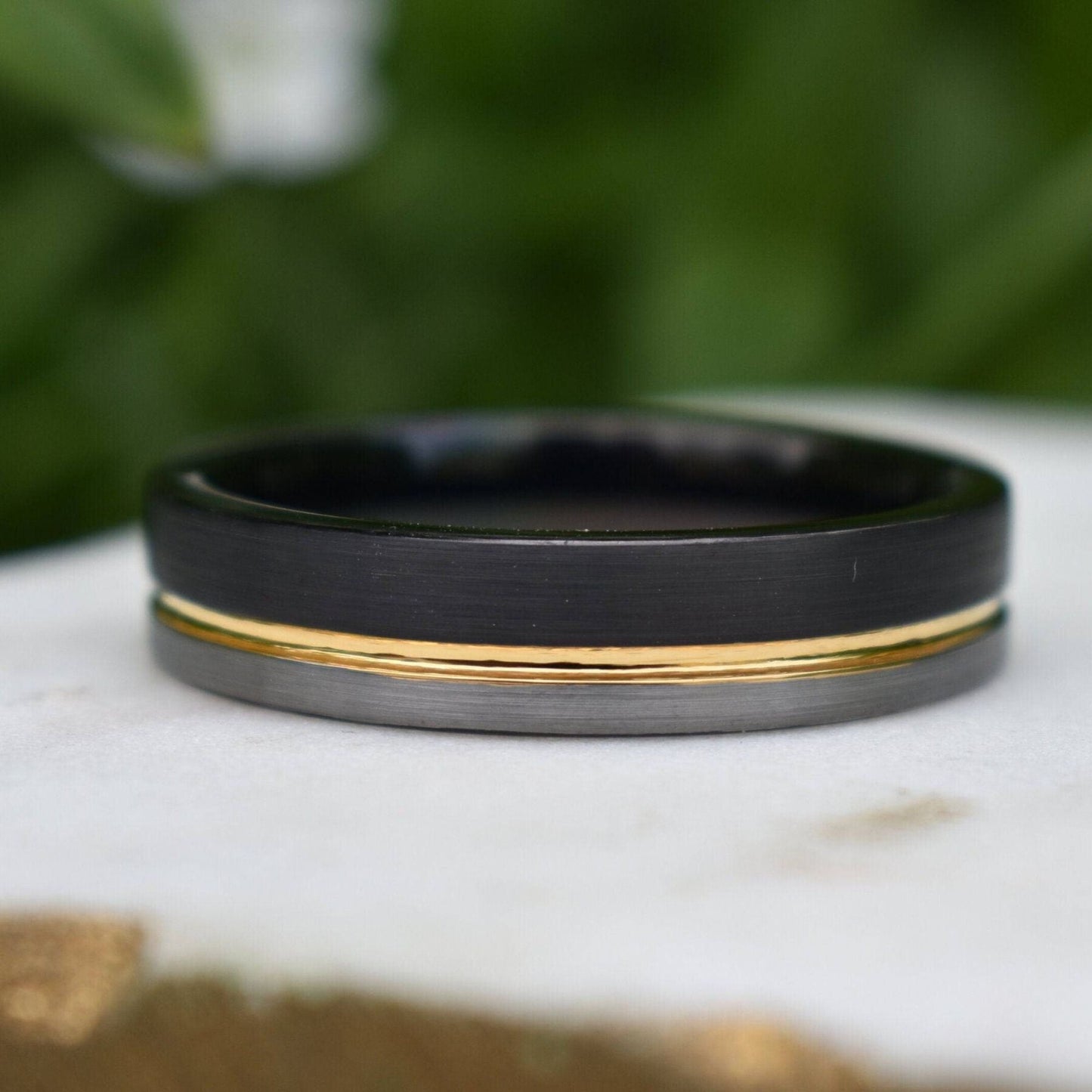 Tungsten 6mm Ring Black and Silver Brushed with Gold Accent - Tungsten Titans