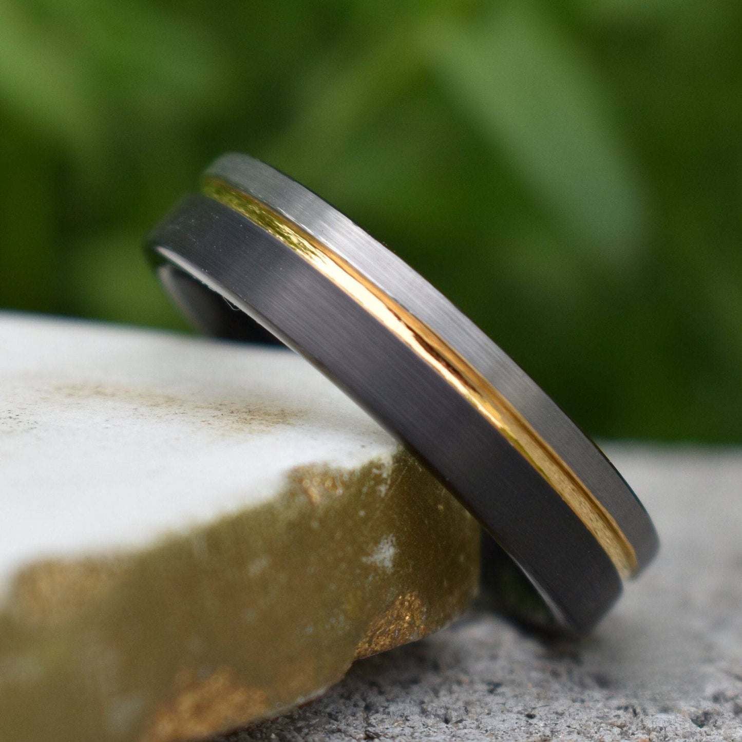 Tungsten 6mm Ring Black and Silver Brushed with Gold Accent - Tungsten Titans