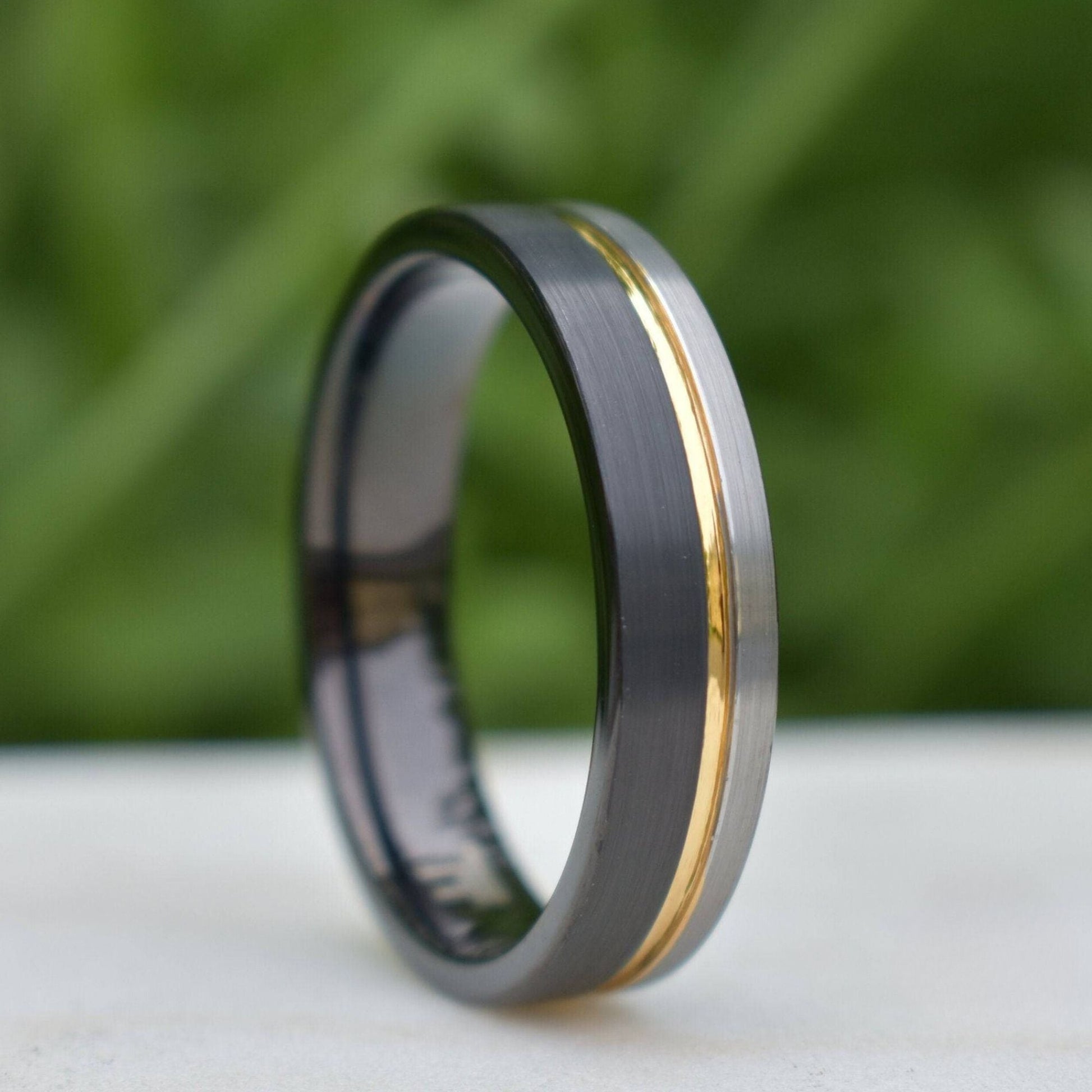 Tungsten 6mm Ring Black and Silver Brushed with Gold Accent - Tungsten Titans