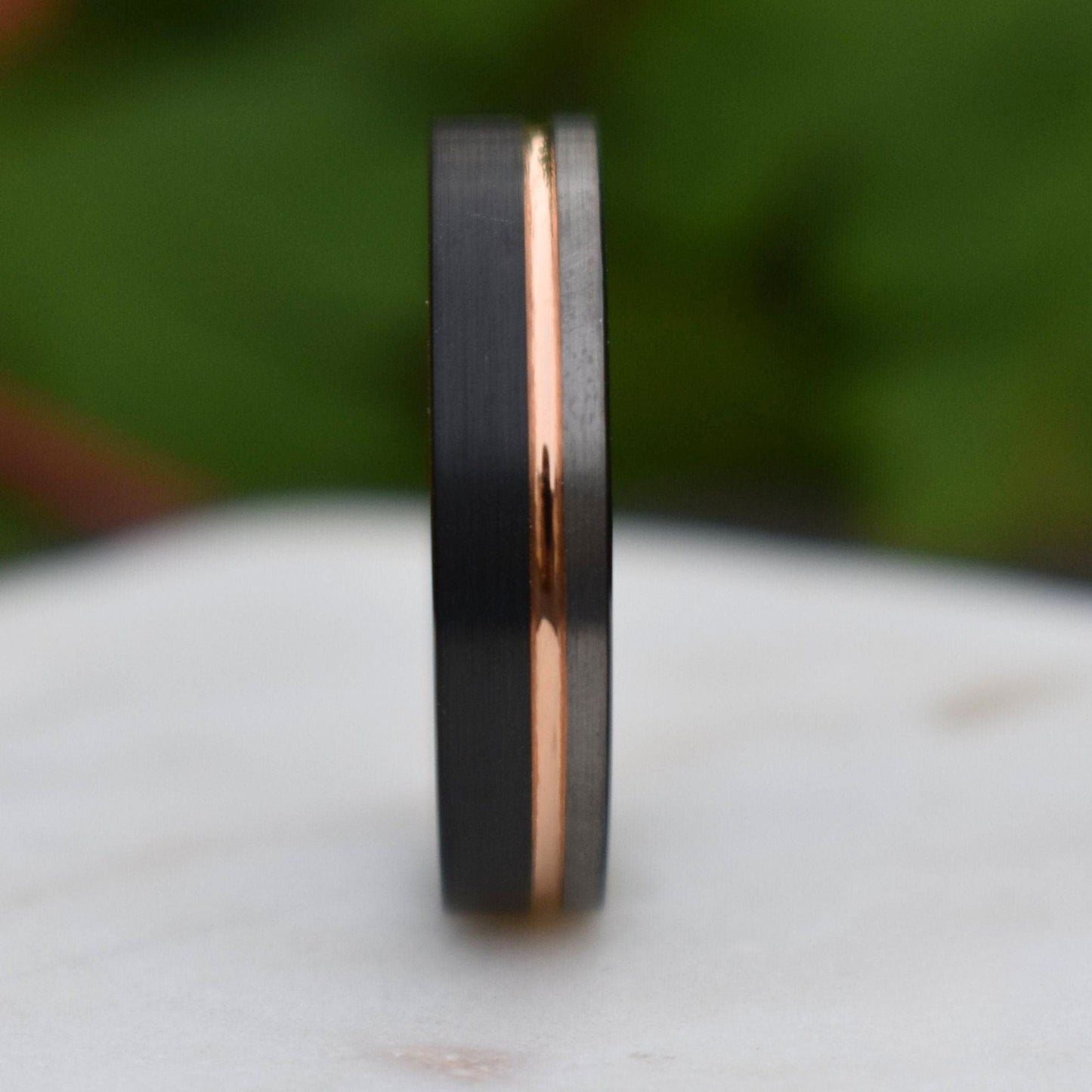 Tungsten 6mm Ring Black and Silver Brushed with Rose Gold Accent - Tungsten Titans