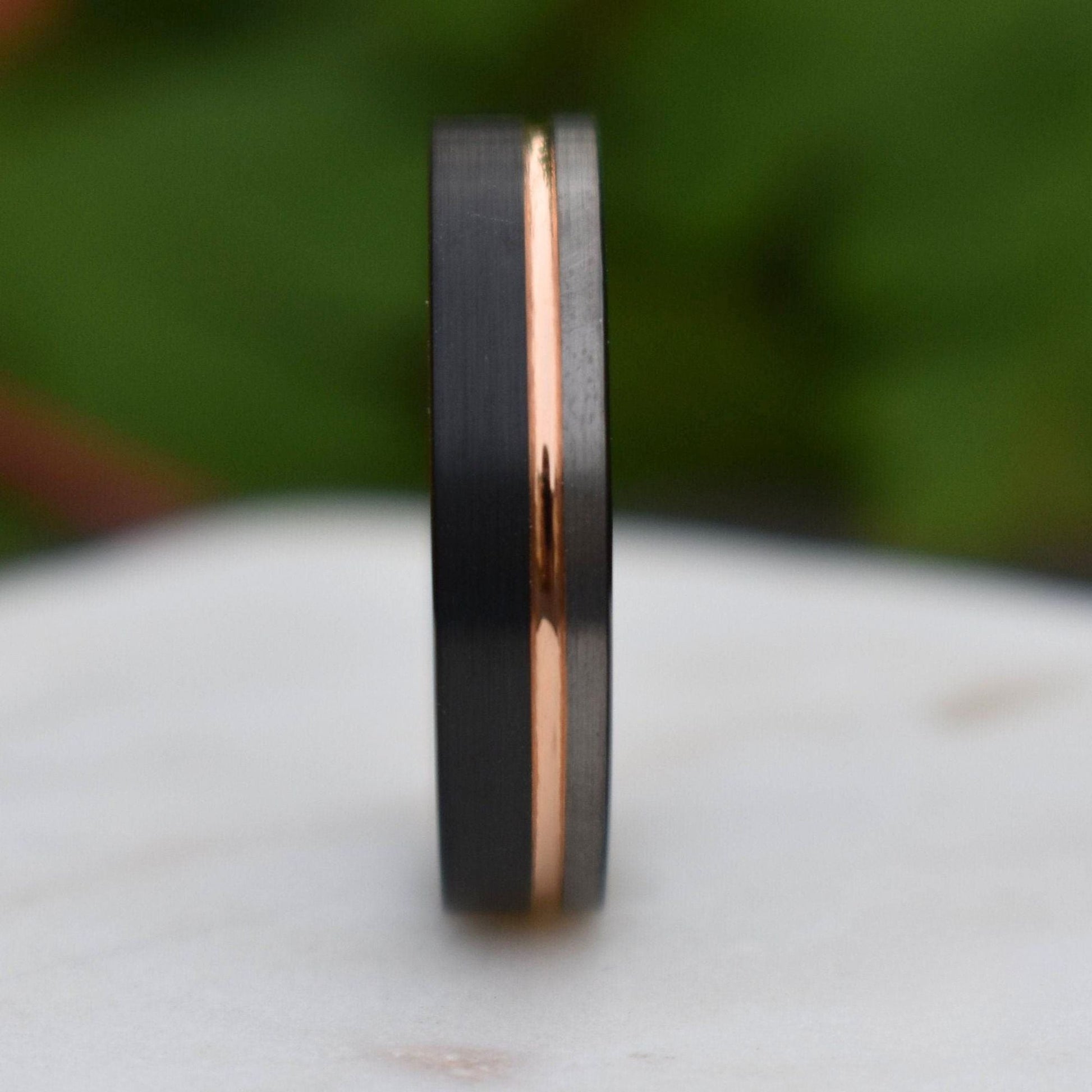 Tungsten 6mm Ring Black and Silver Brushed with Rose Gold Accent - Tungsten Titans