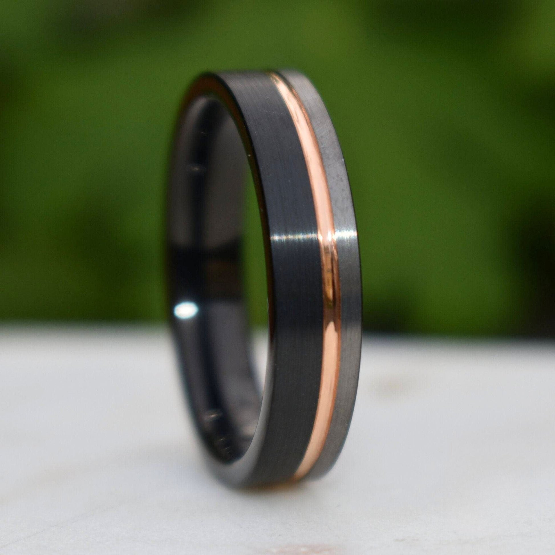 Tungsten 6mm Ring Black and Silver Brushed with Rose Gold Accent - Tungsten Titans
