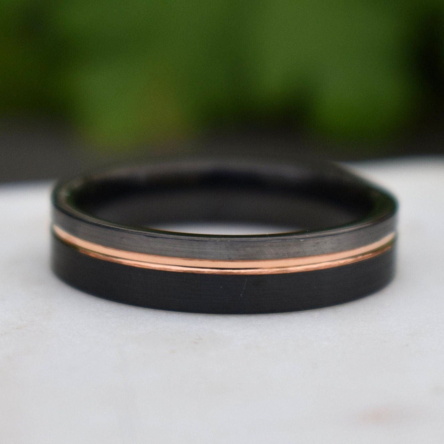 Tungsten 6mm Ring Black and Silver Brushed with Rose Gold Accent - Tungsten Titans