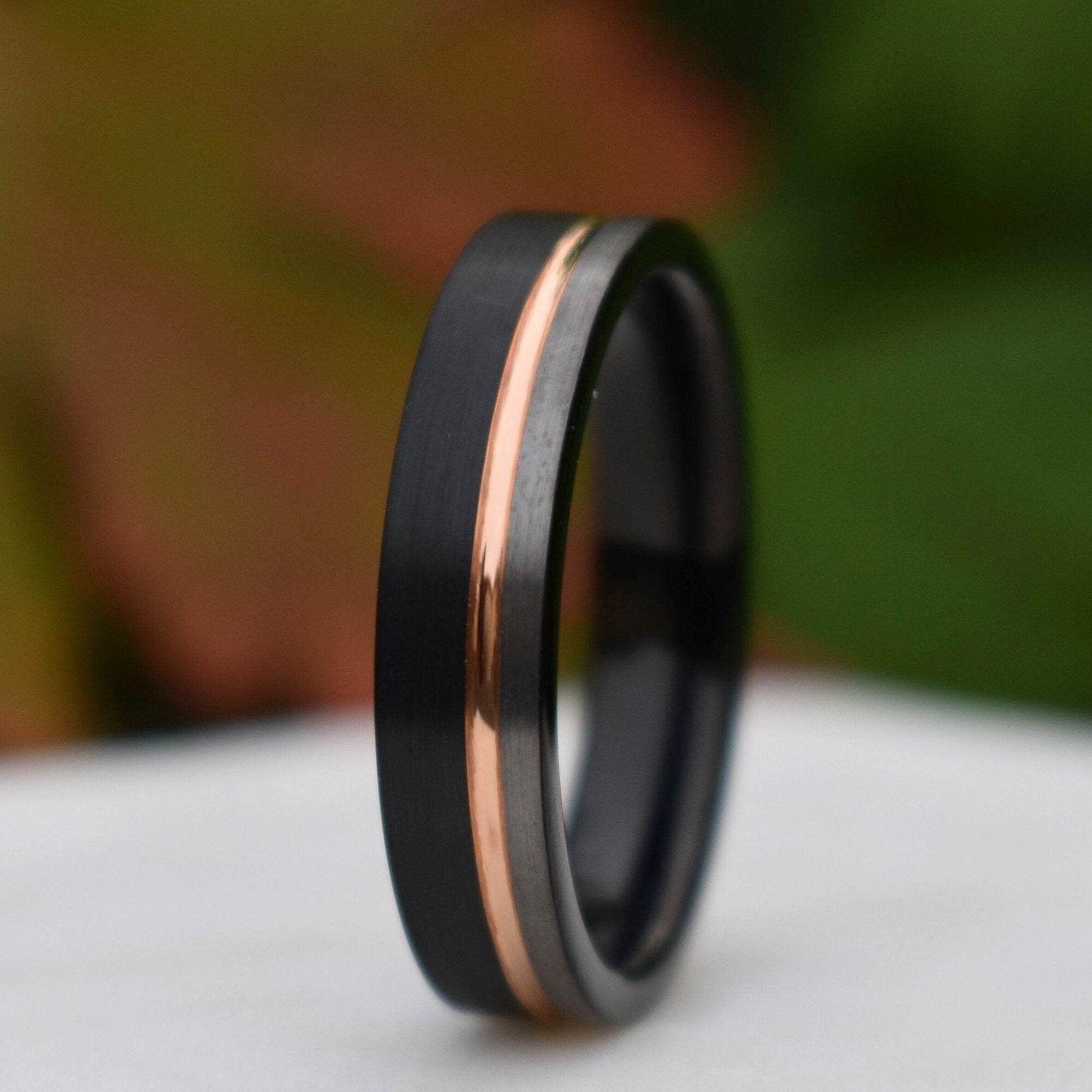 Tungsten 6mm Ring Black and Silver Brushed with Rose Gold Accent - Tungsten Titans