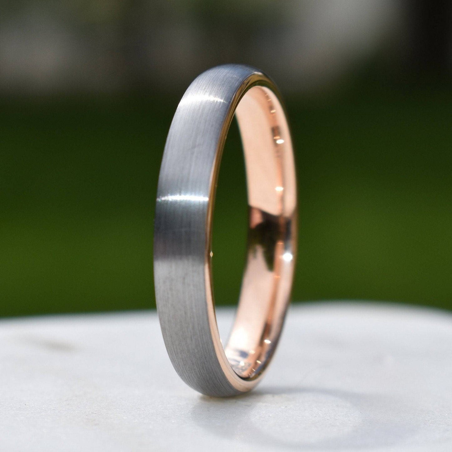 Tungsten Ring 4mm Brushed Silver with Rose Gold Comfort fit band - Tungsten Titans