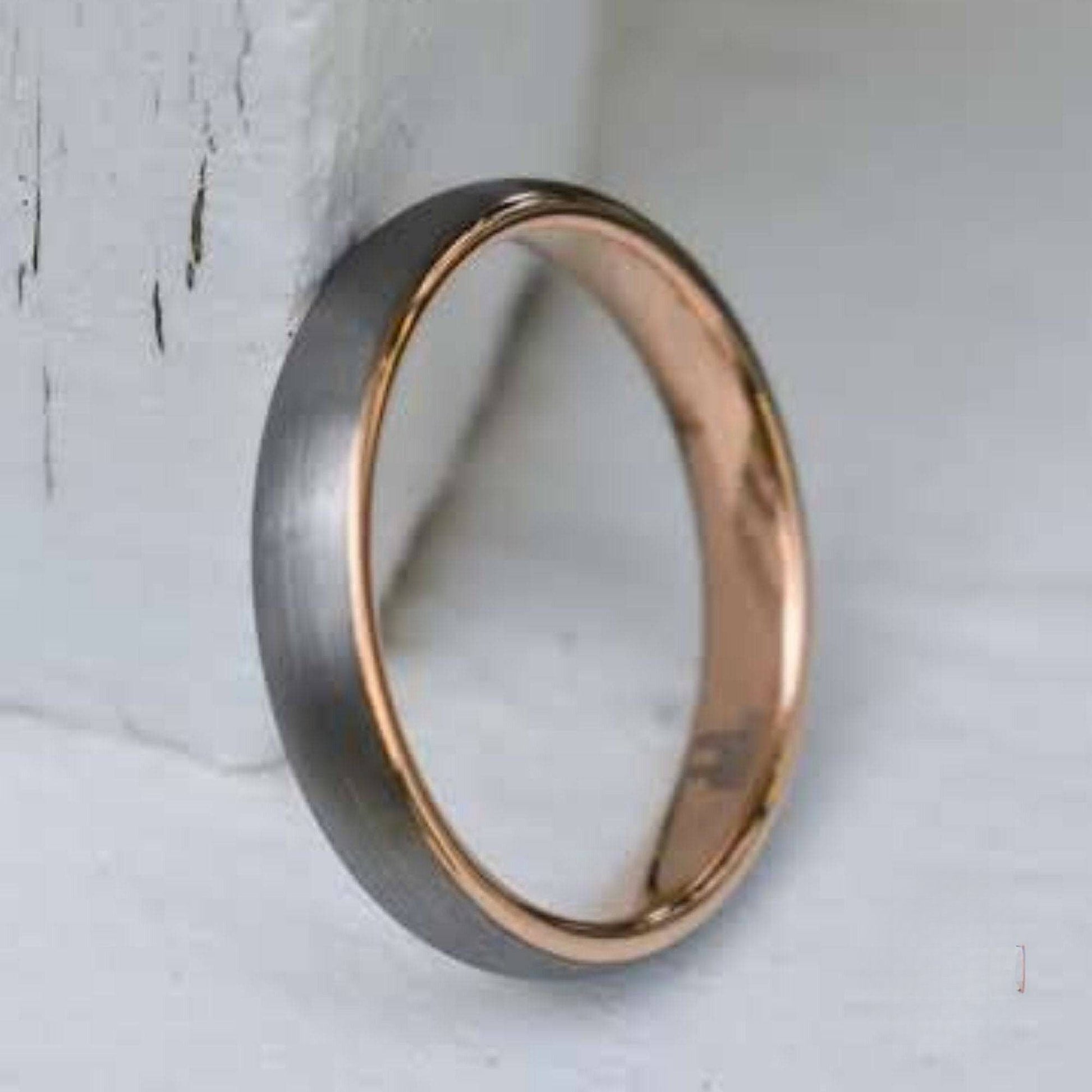 Tungsten Ring 4mm Brushed Silver with Rose Gold Comfort fit band - Tungsten Titans