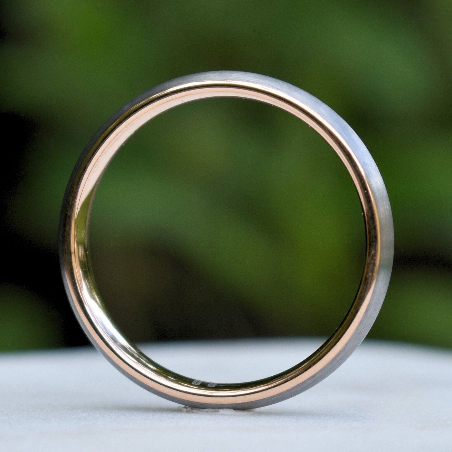 Tungsten Ring 4mm Brushed Silver with Rose Gold Comfort fit band - Tungsten Titans