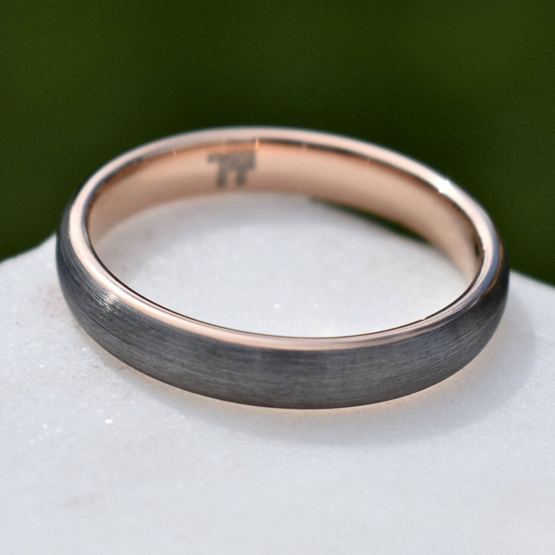 Tungsten Ring 4mm Brushed Silver with Rose Gold Comfort fit band - Tungsten Titans