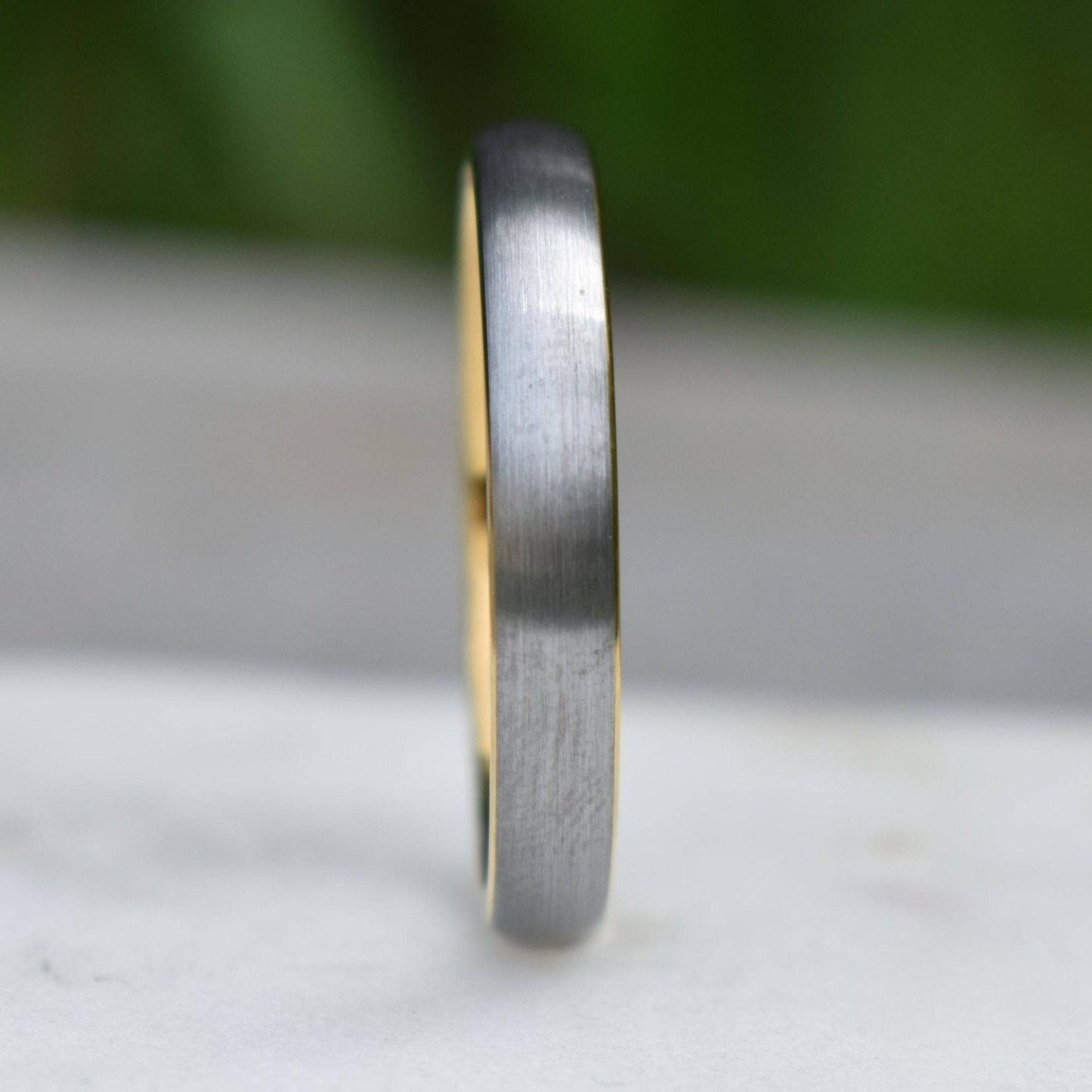 Tungsten Ring 4mm Brushed Silver with Yellow Gold Comfort fit band - Tungsten Titans